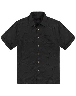 Victory Outfitters Men's Woven Short Sleeve Button Up with Textured Leaf Pattern, Black, Medium