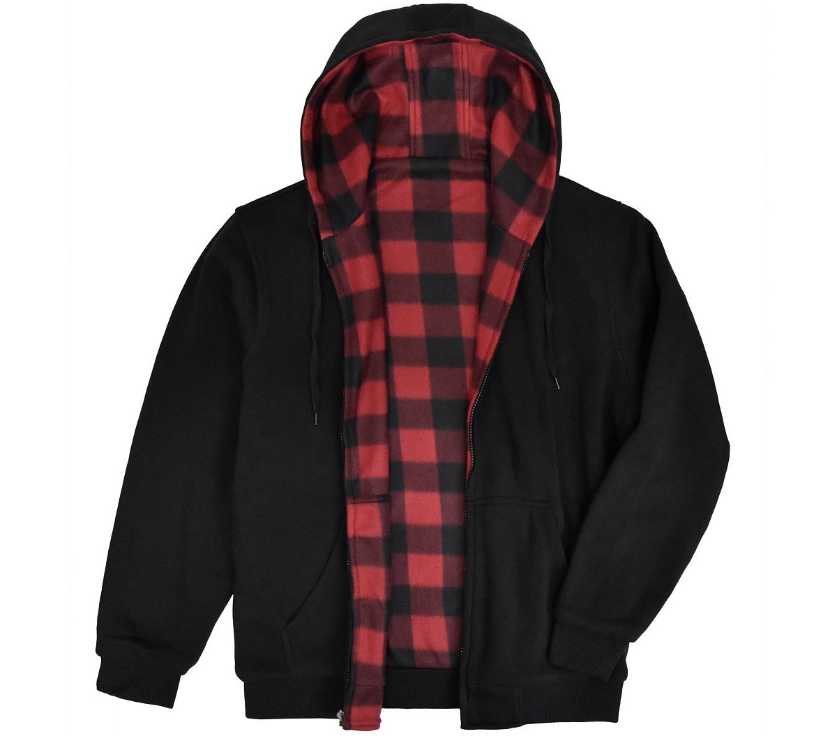Mens Reversible Hooded Buffalo Plaid Fleece Jacket