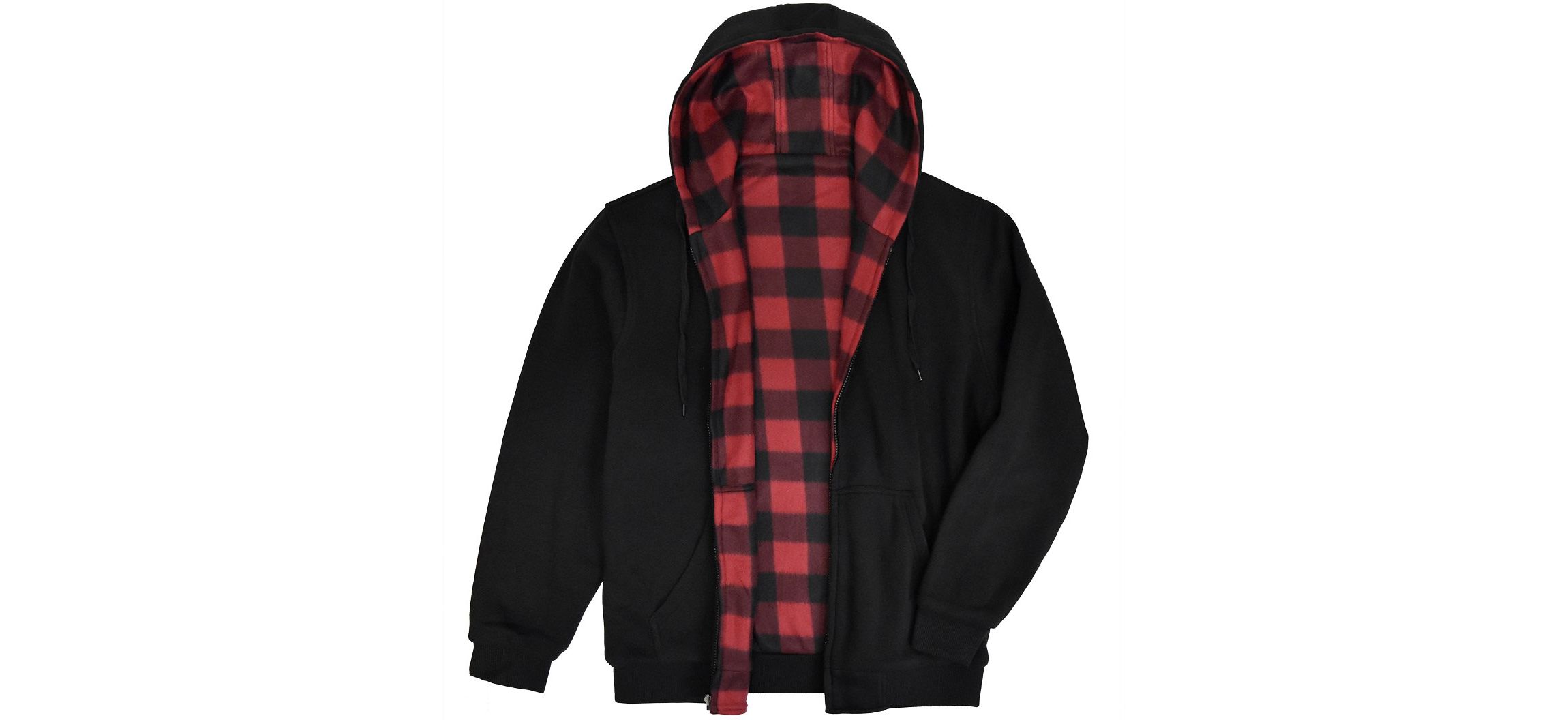 Mens Reversible Hooded Buffalo Plaid Fleece Jacket