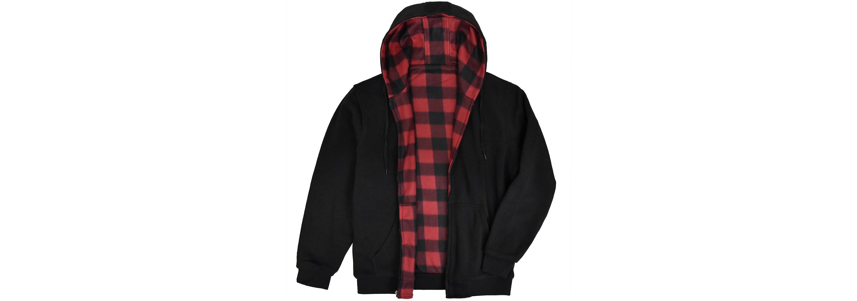 Mens Reversible Hooded Buffalo Plaid Fleece Jacket
