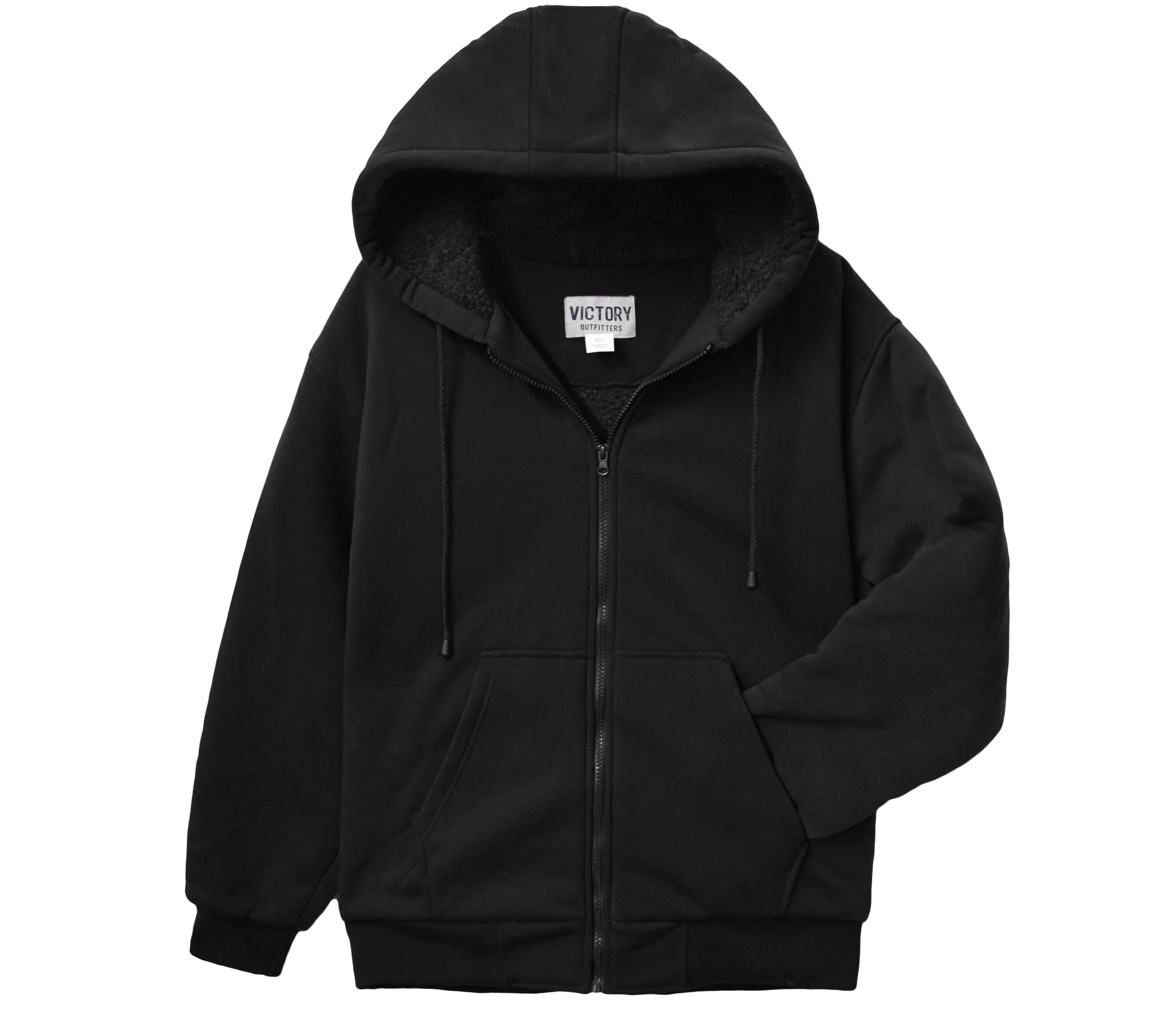 Mens Fleece Zip Up Hoodie with Heavy Duty Sherpa Lining