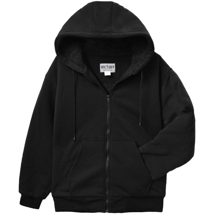 Mens Fleece Zip Up Hoodie with Heavy Duty Sherpa Lining