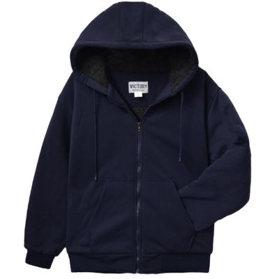 Victory Outfitters Men's Fleece Zip Up Hoodie with Heavy Duty Sherpa Lining, Navy Blue, 2XL