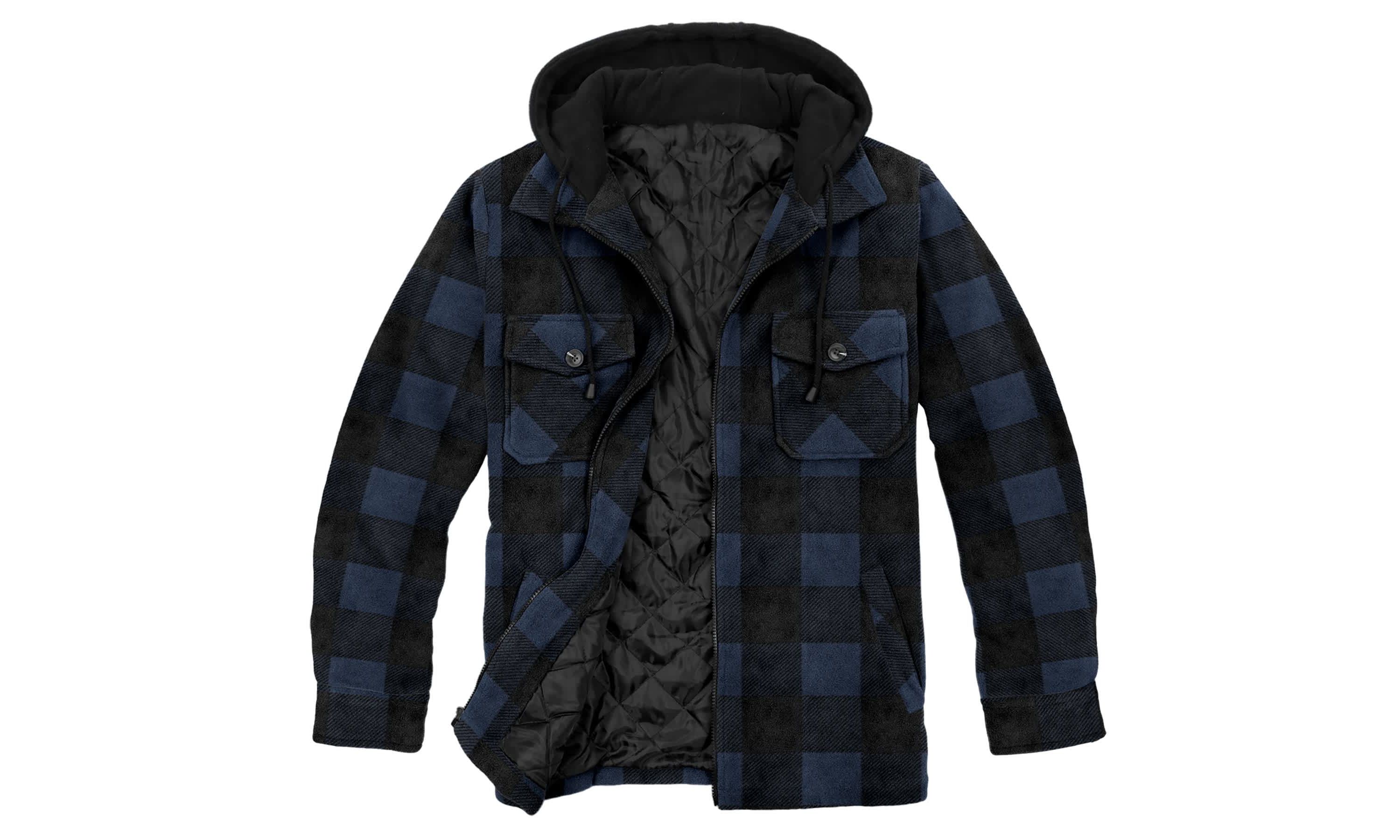 Mens Hooded Fleece Shirt Jacket