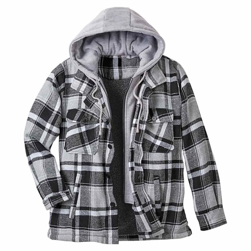 Mens Hooded Flannel Sherpa Shirt Jacket