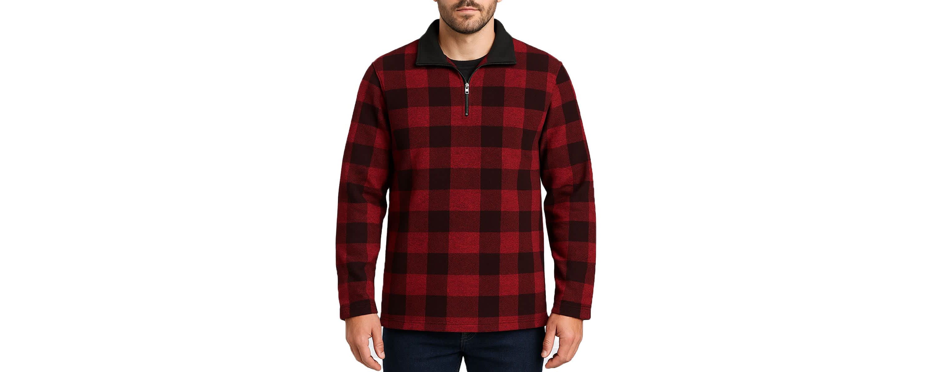 1/4 Zip Plaid Fleece Pullover