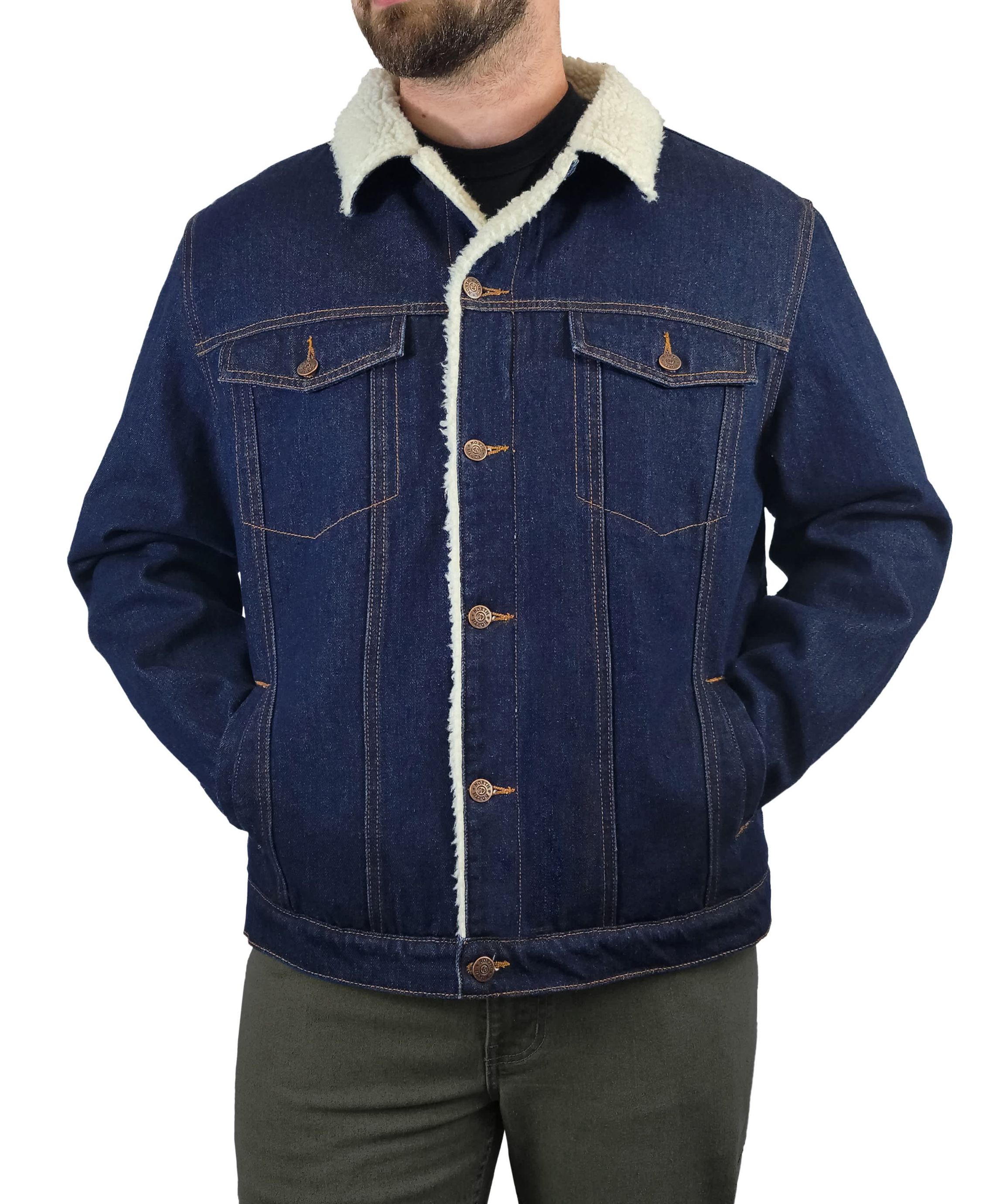 Mens Sherpa Lined Cotton Denim Jacket
