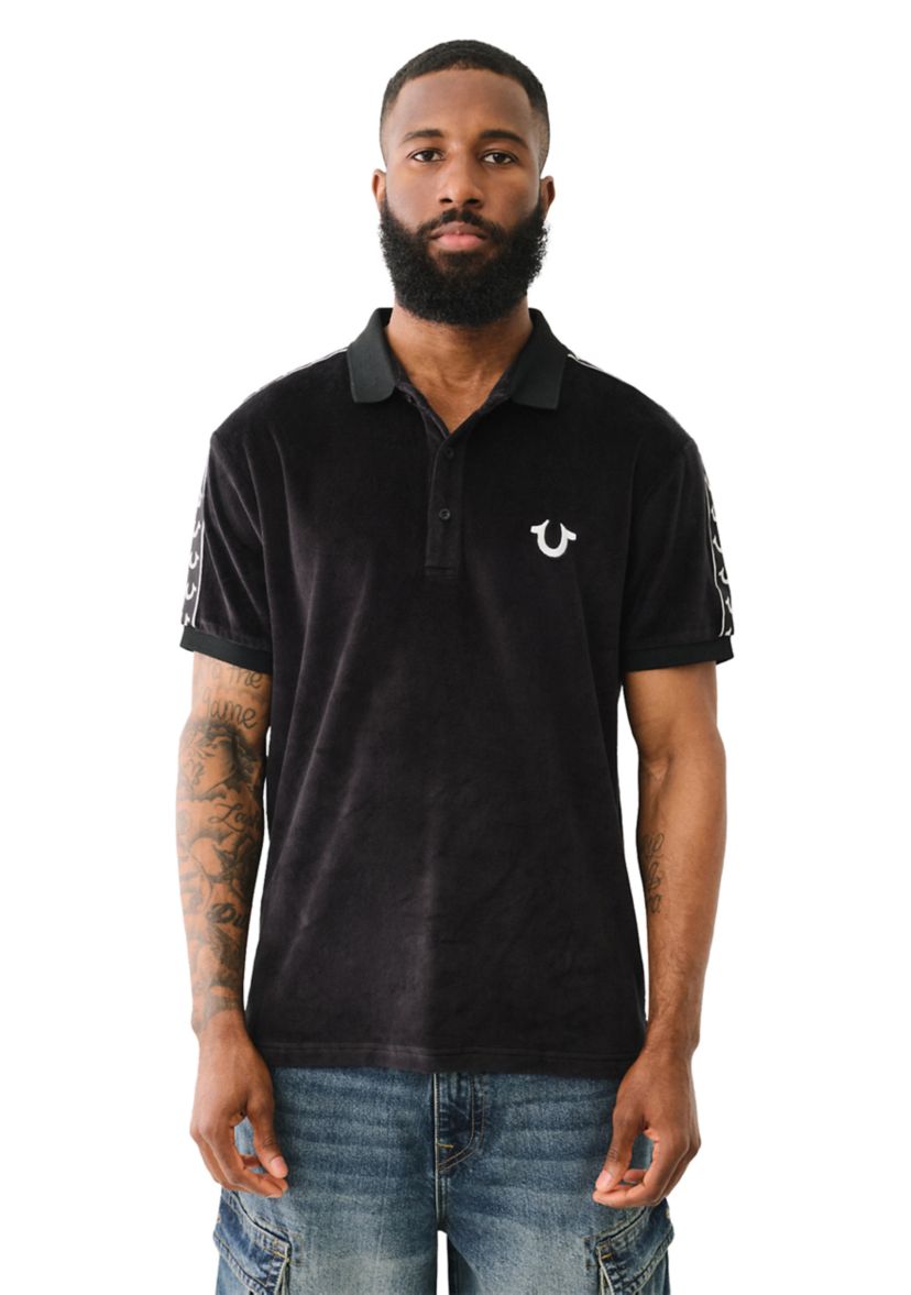 Mens Velour Short Sleeve Polo Shirt with Taping