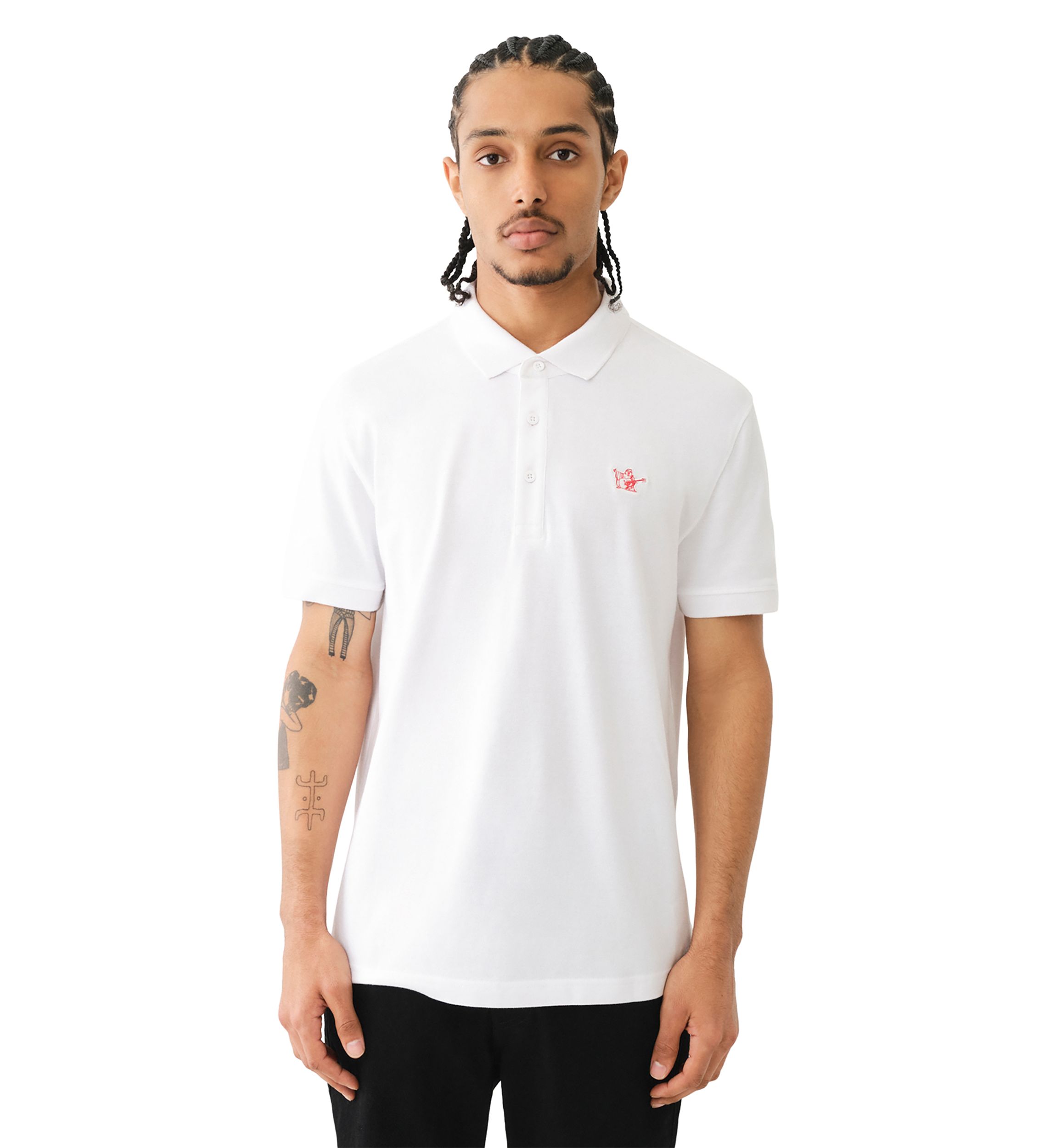 Mens Relaxed Fit Buddha Patch Short Sleeve Polo Shirt
