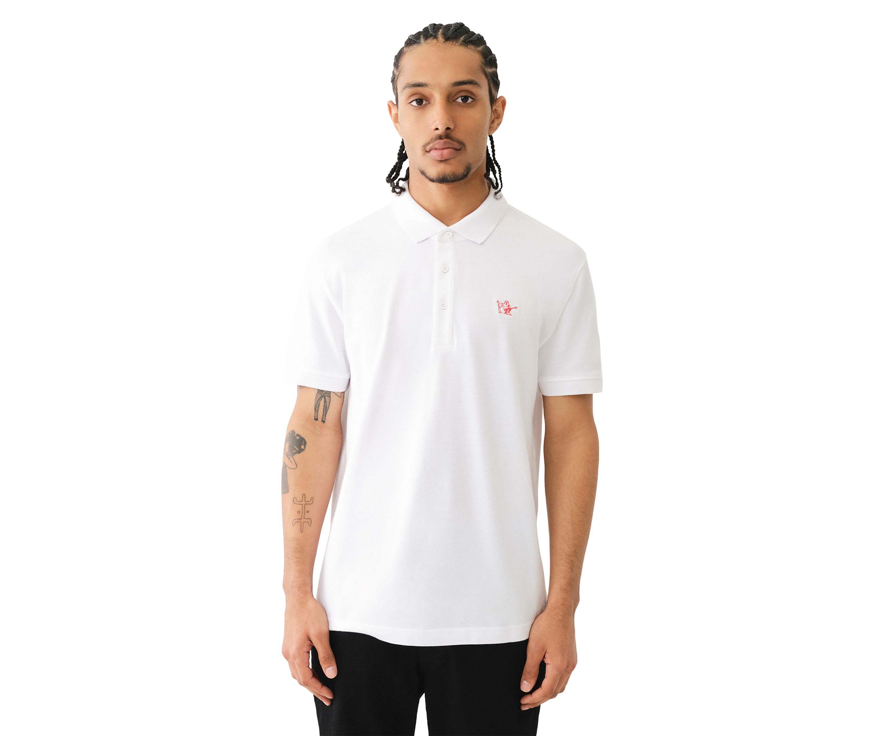 Mens Relaxed Fit Buddha Patch Short Sleeve Polo Shirt