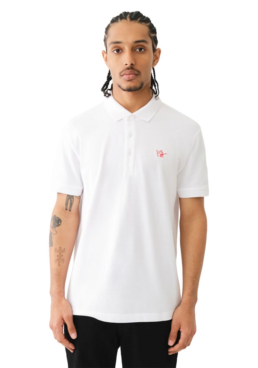 Mens Relaxed Fit Buddha Patch Short Sleeve Polo Shirt