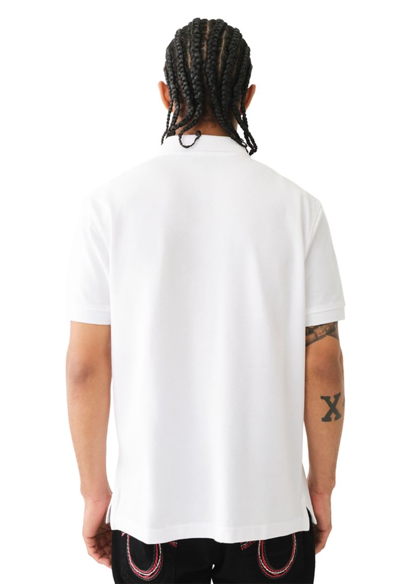Mens Relaxed Fit Buddha Patch Short Sleeve Polo Shirt