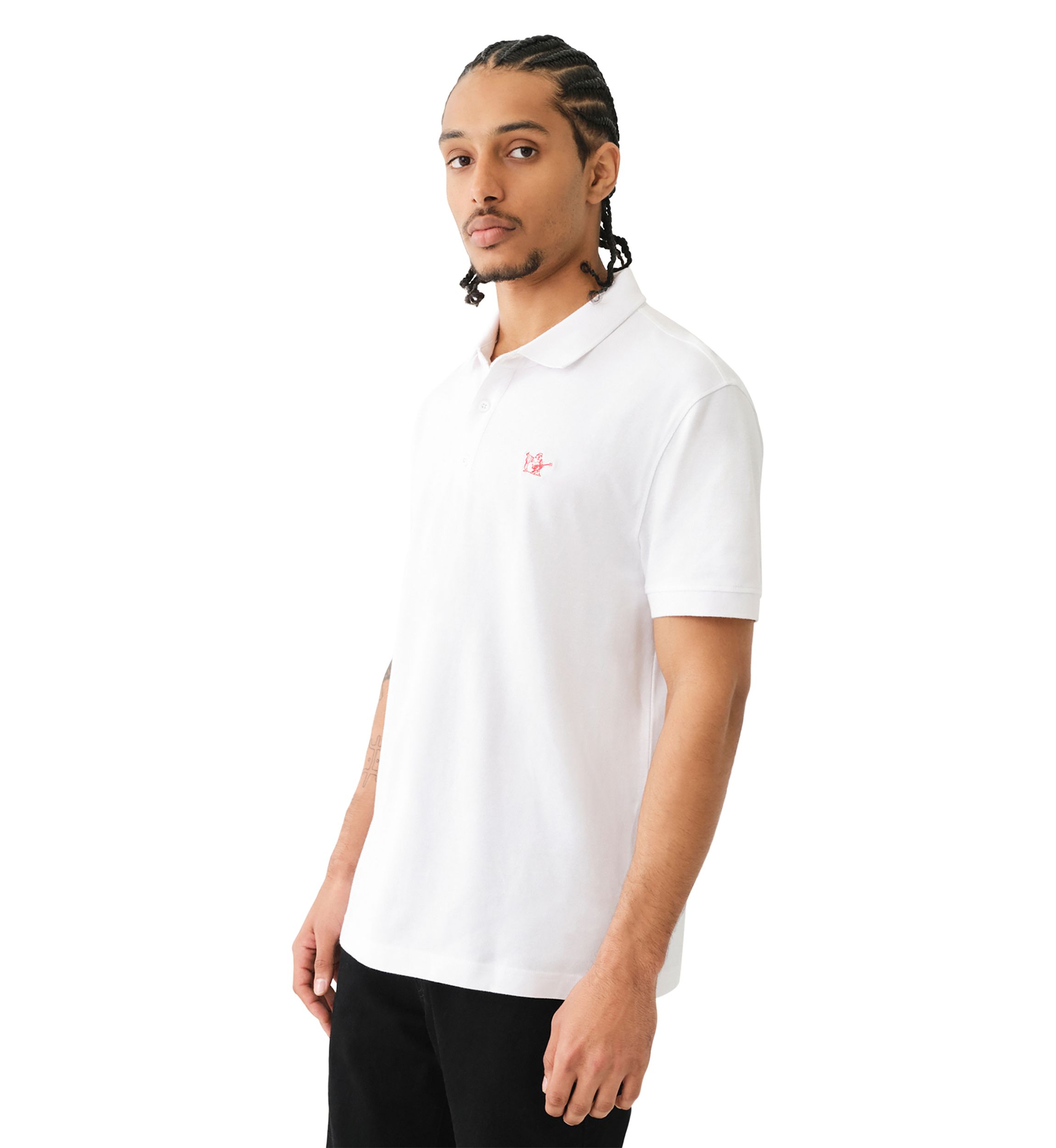 Mens Relaxed Fit Buddha Patch Short Sleeve Polo Shirt