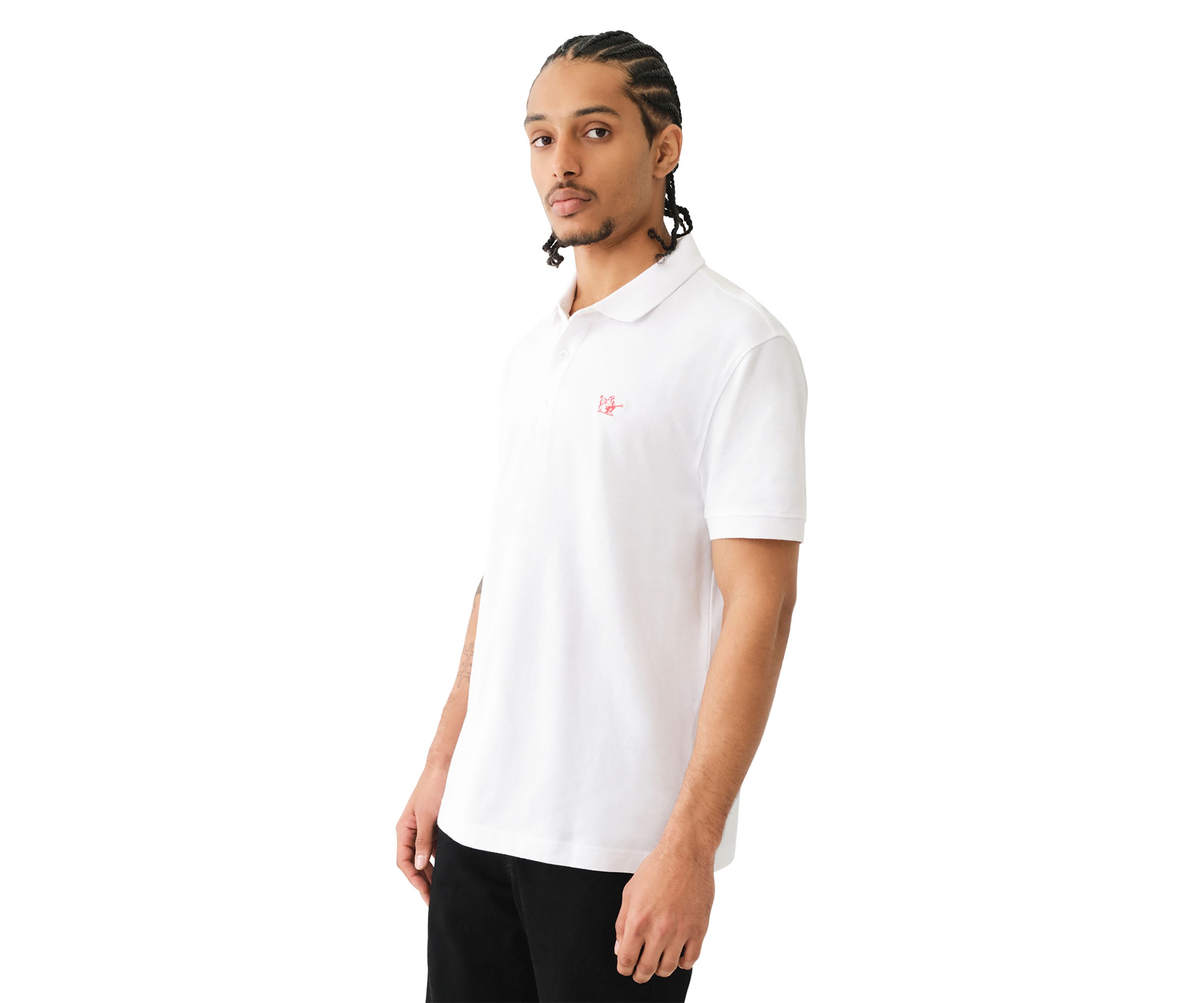Mens Relaxed Fit Buddha Patch Short Sleeve Polo Shirt