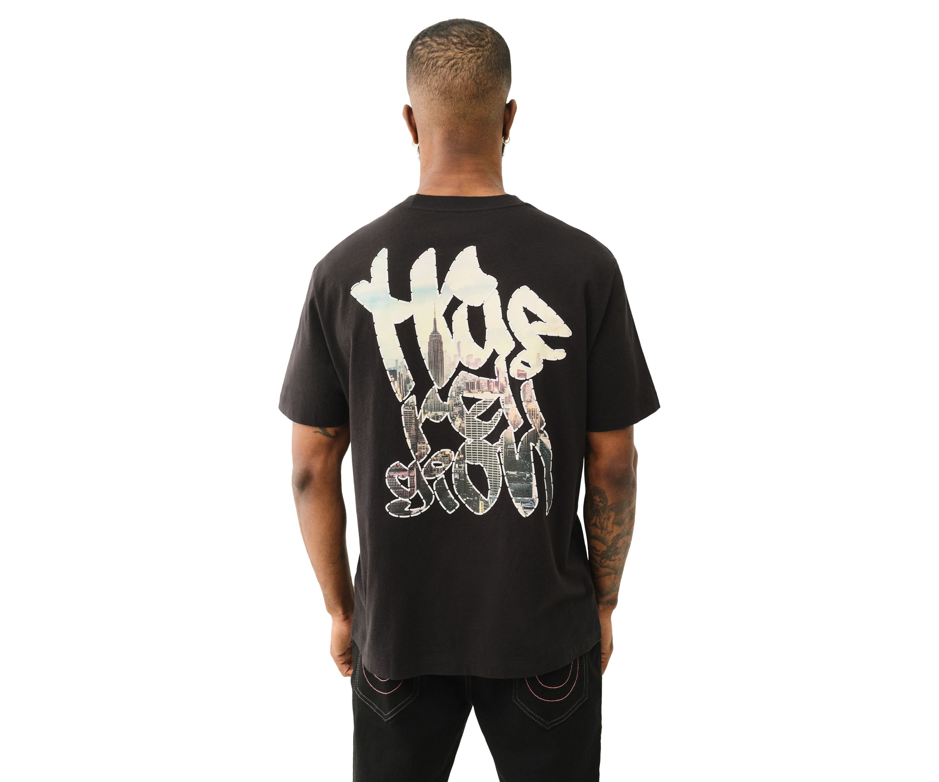 Mens Graffiti Puff Print Logo Short Sleeve Graphic T-Shirt