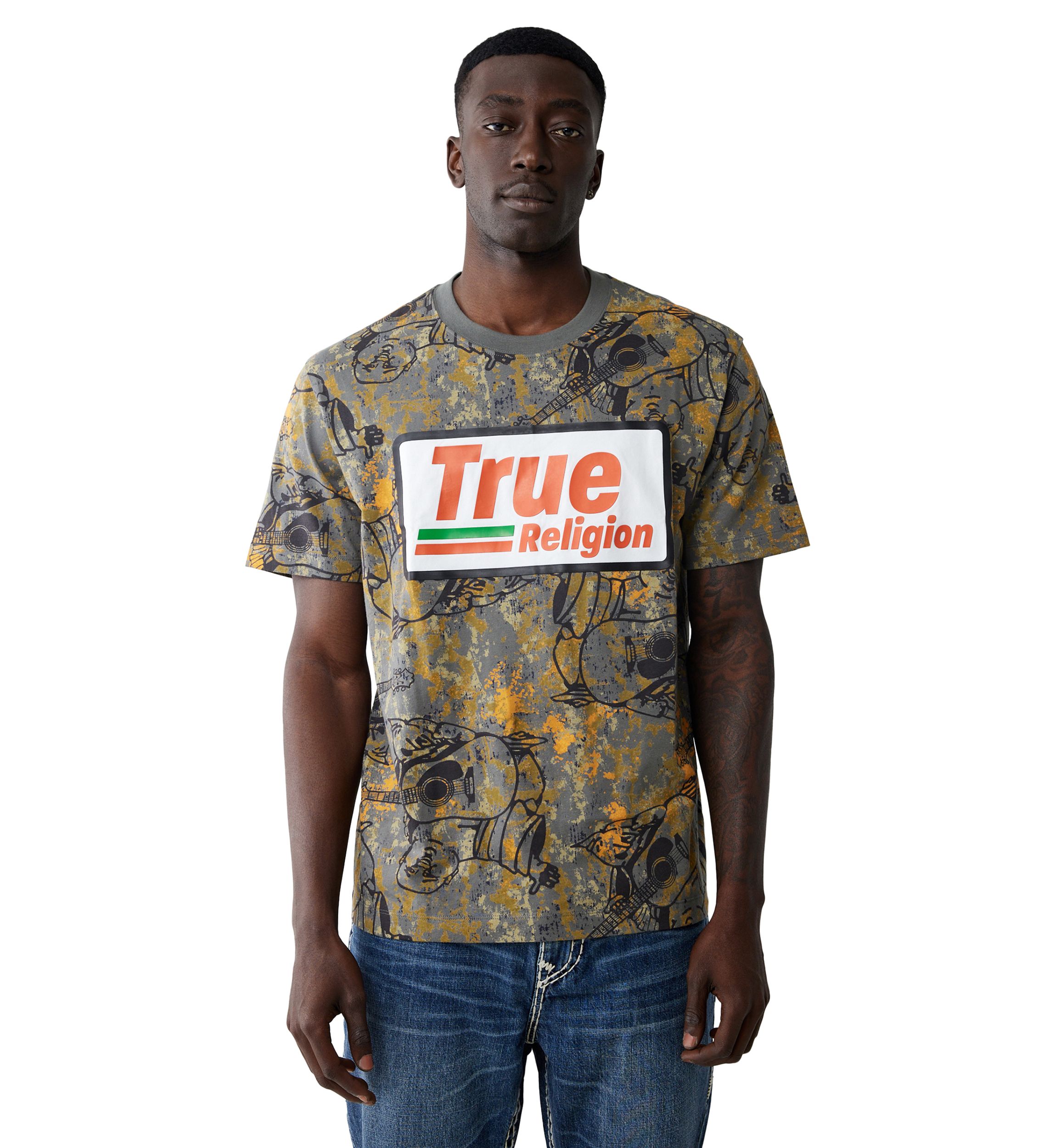 Mens Camo Print High Density Logo Short Sleeve Graphic T-Shirt