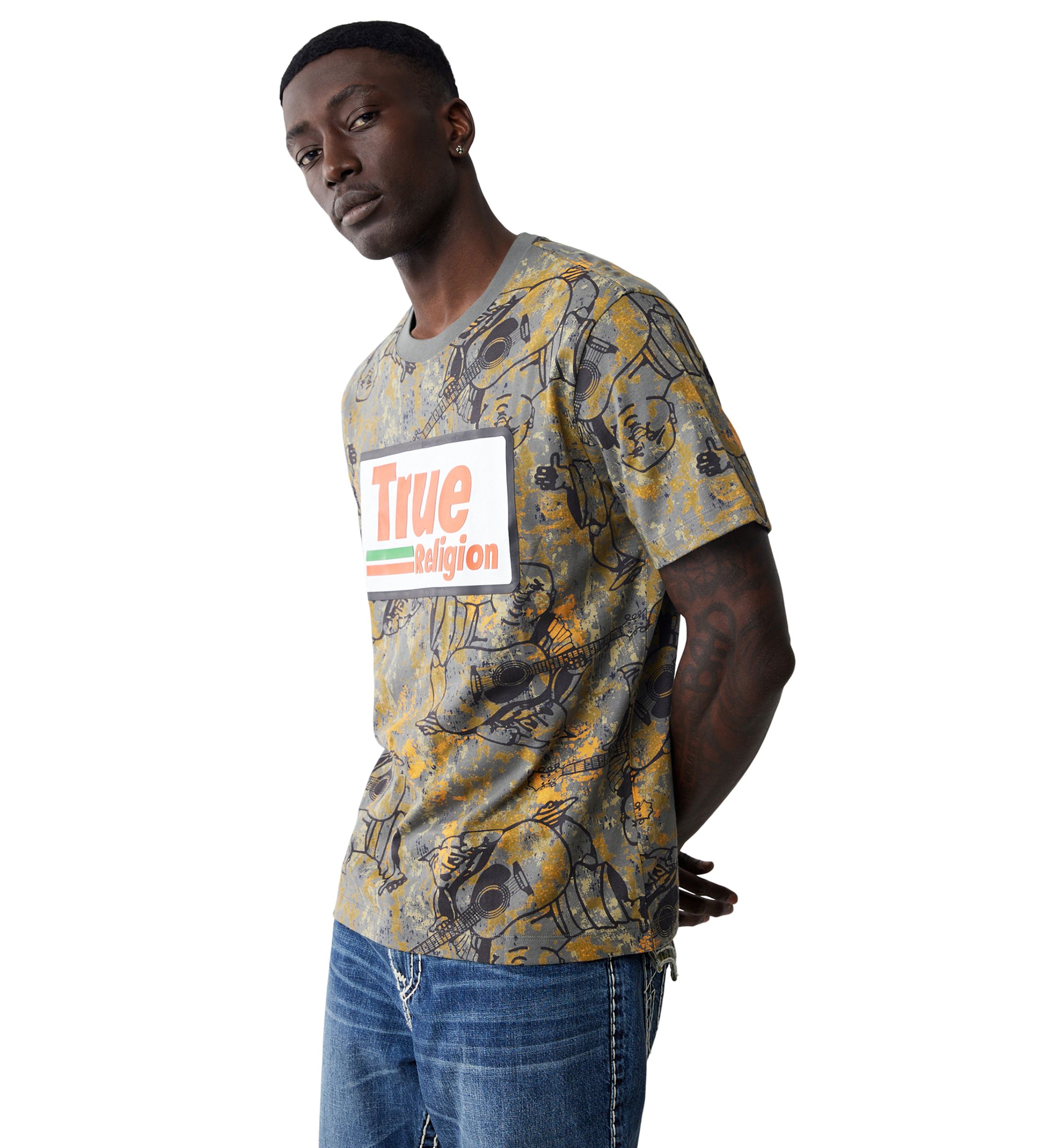 Mens Camo Print High Density Logo Short Sleeve Graphic T-Shirt