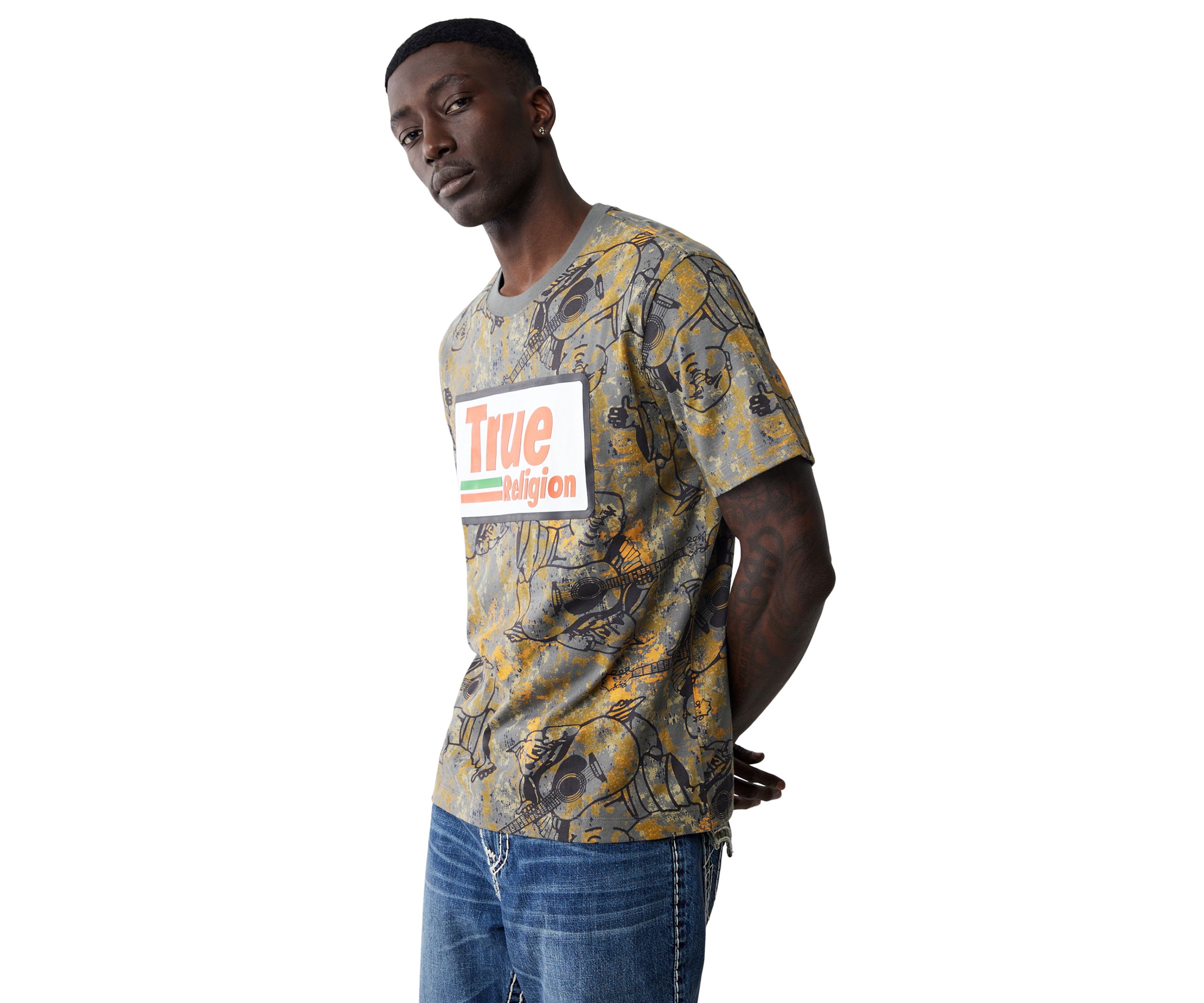 Mens Camo Print High Density Logo Short Sleeve Graphic T-Shirt
