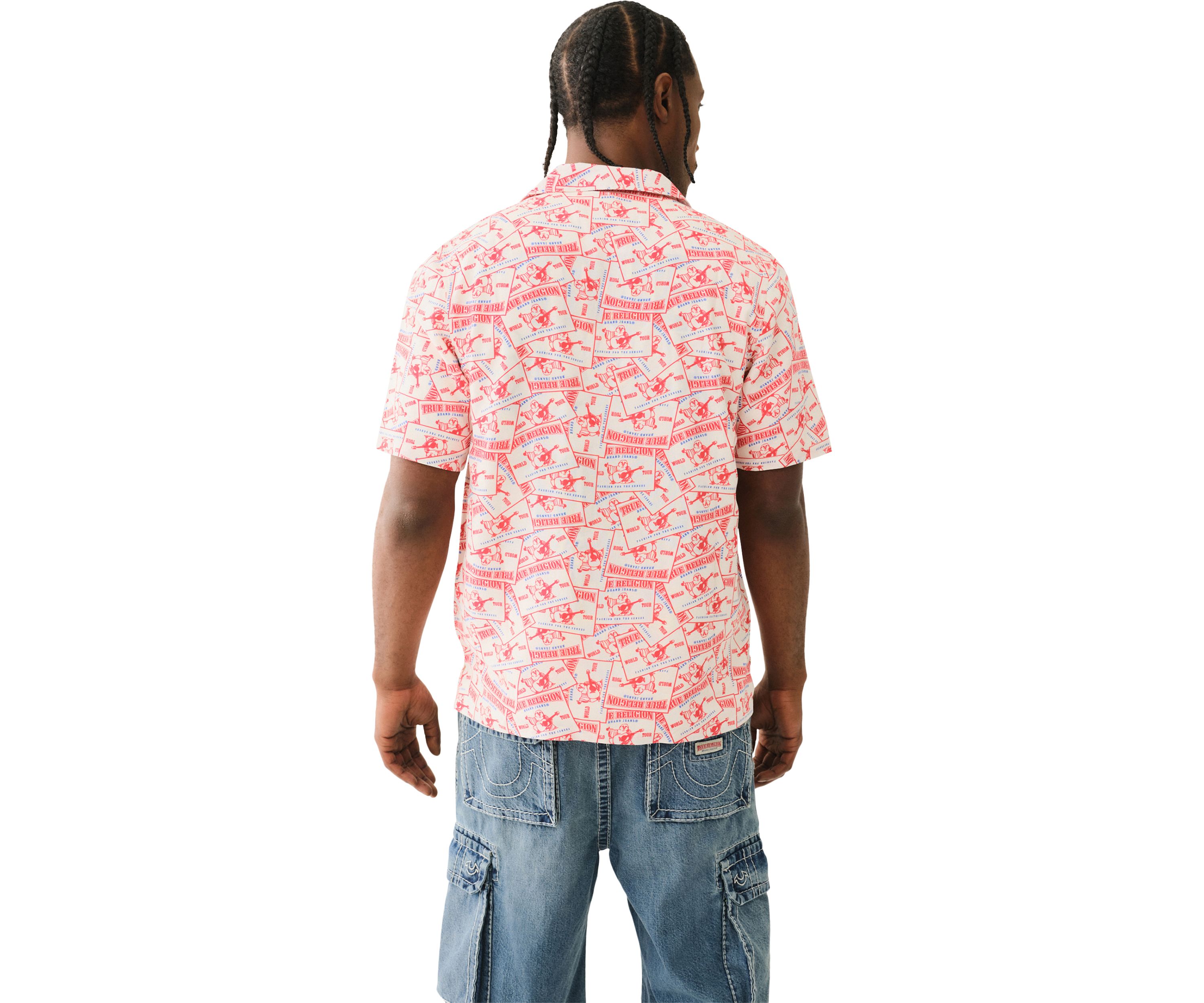 Allover Buddha Print Short Sleeve Camp Shirt