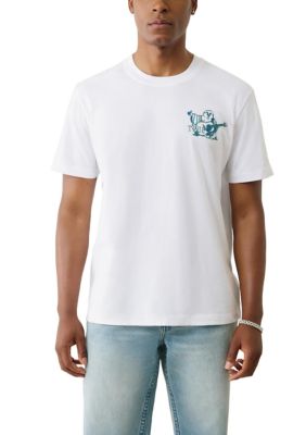 True Religion Men's Crinkle Paint Print Logo T-Shirt, Large