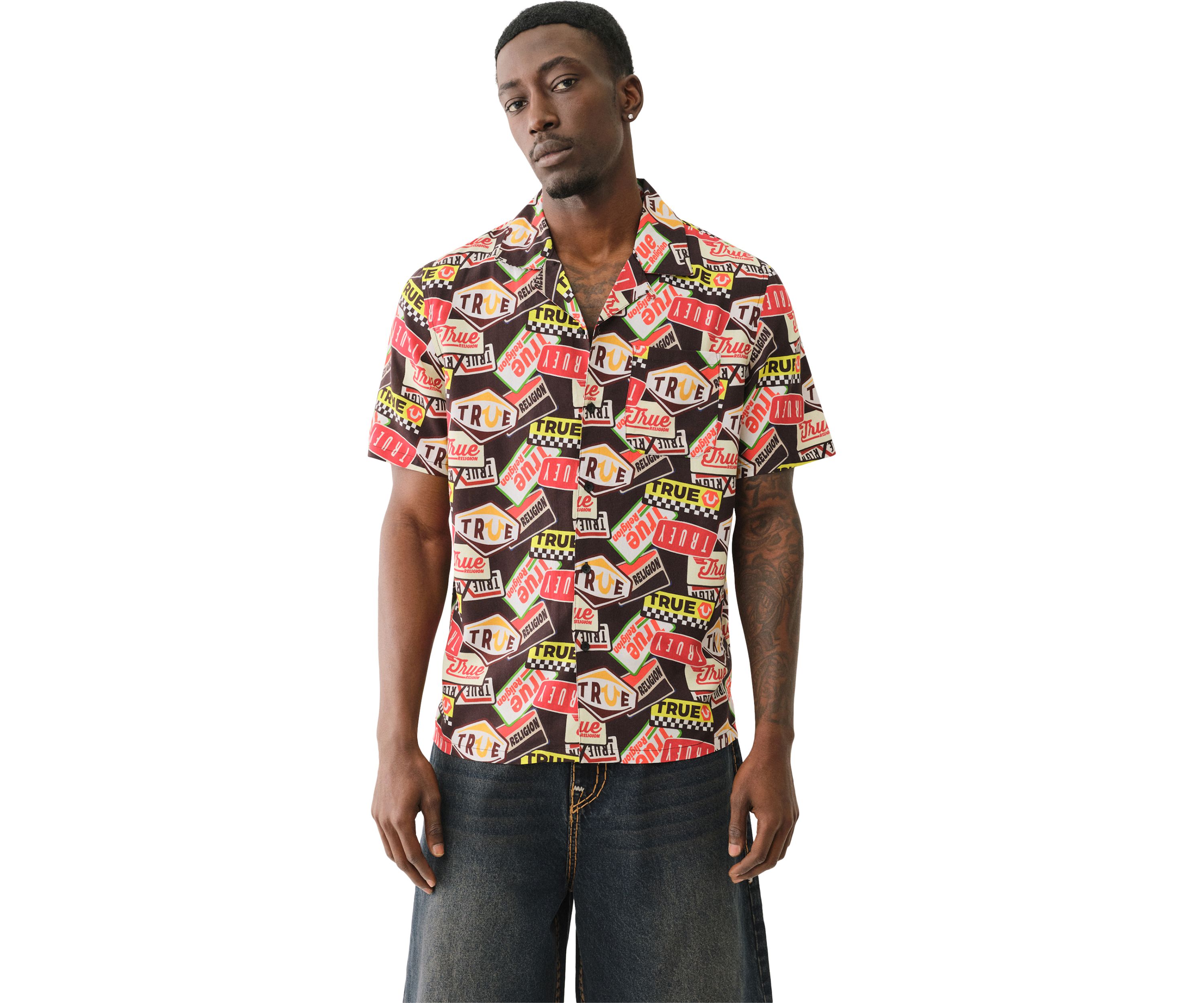 Allover Retro Logo Camp Collar Shirt