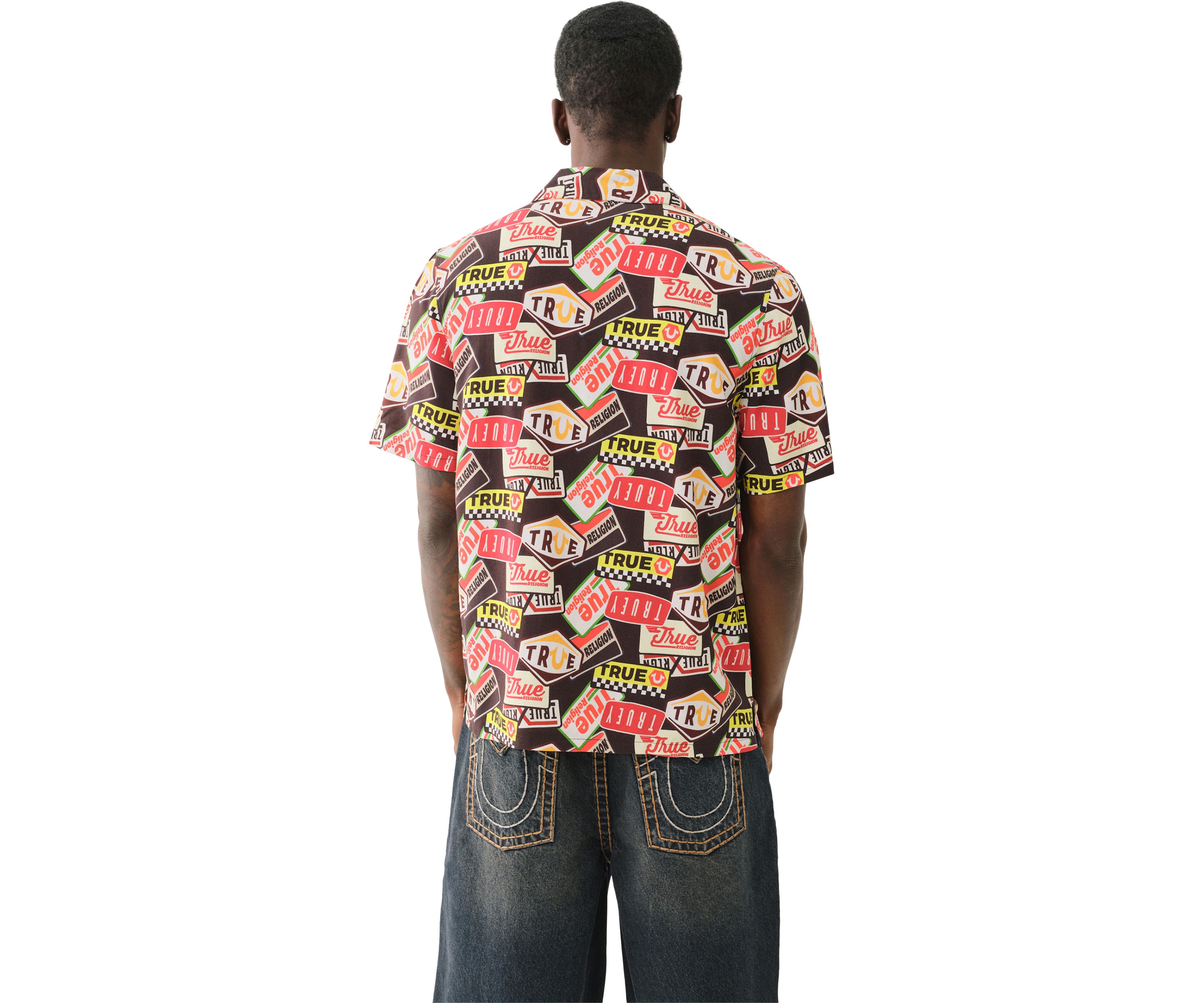 Allover Retro Logo Camp Collar Shirt