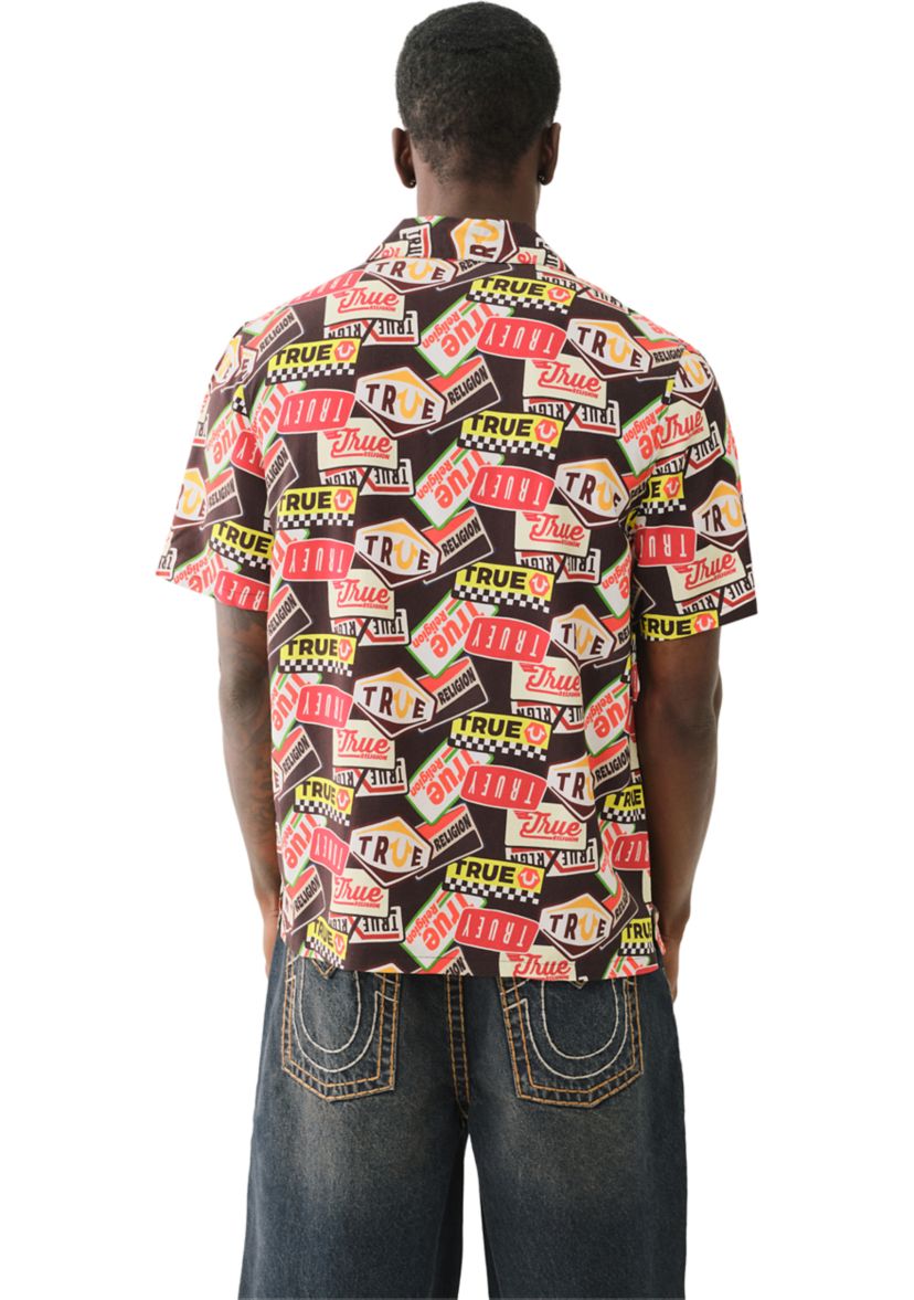 Allover Retro Logo Camp Collar Shirt