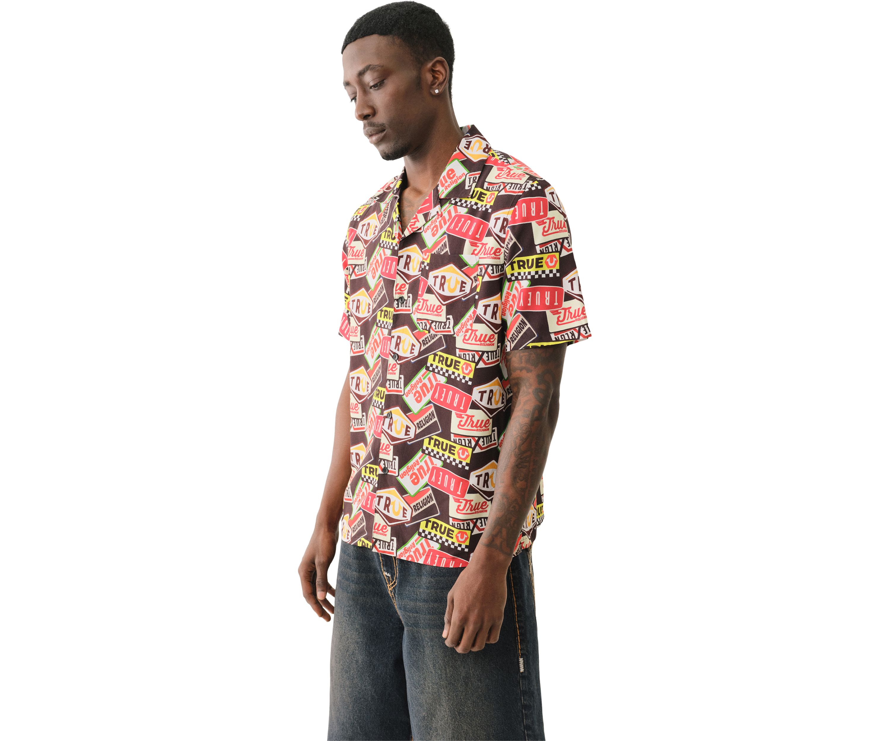 Allover Retro Logo Camp Collar Shirt