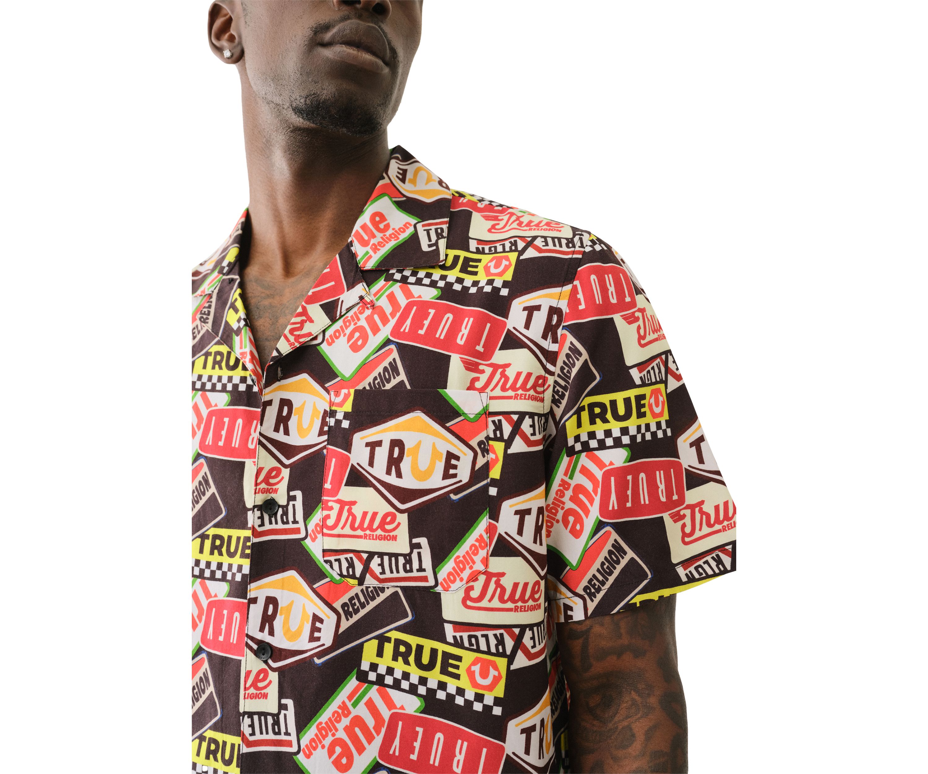 Allover Retro Logo Camp Collar Shirt