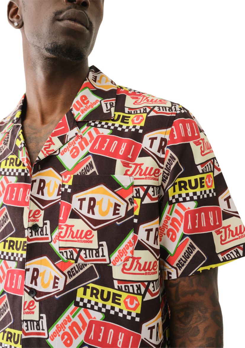 Allover Retro Logo Camp Collar Shirt
