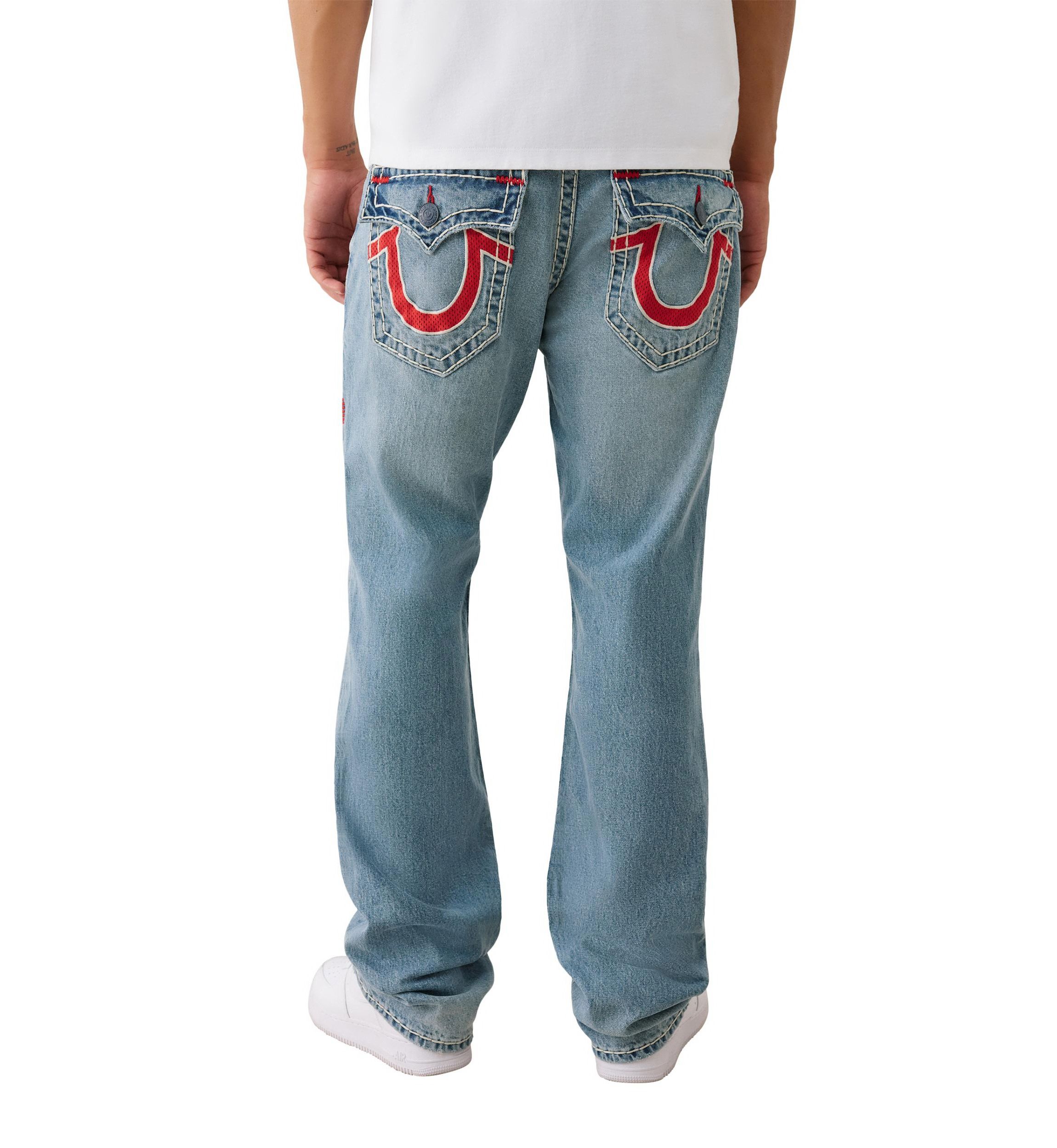 Ricky Straight Fit Big T Jeans with Mesh Horseshoe Pockets