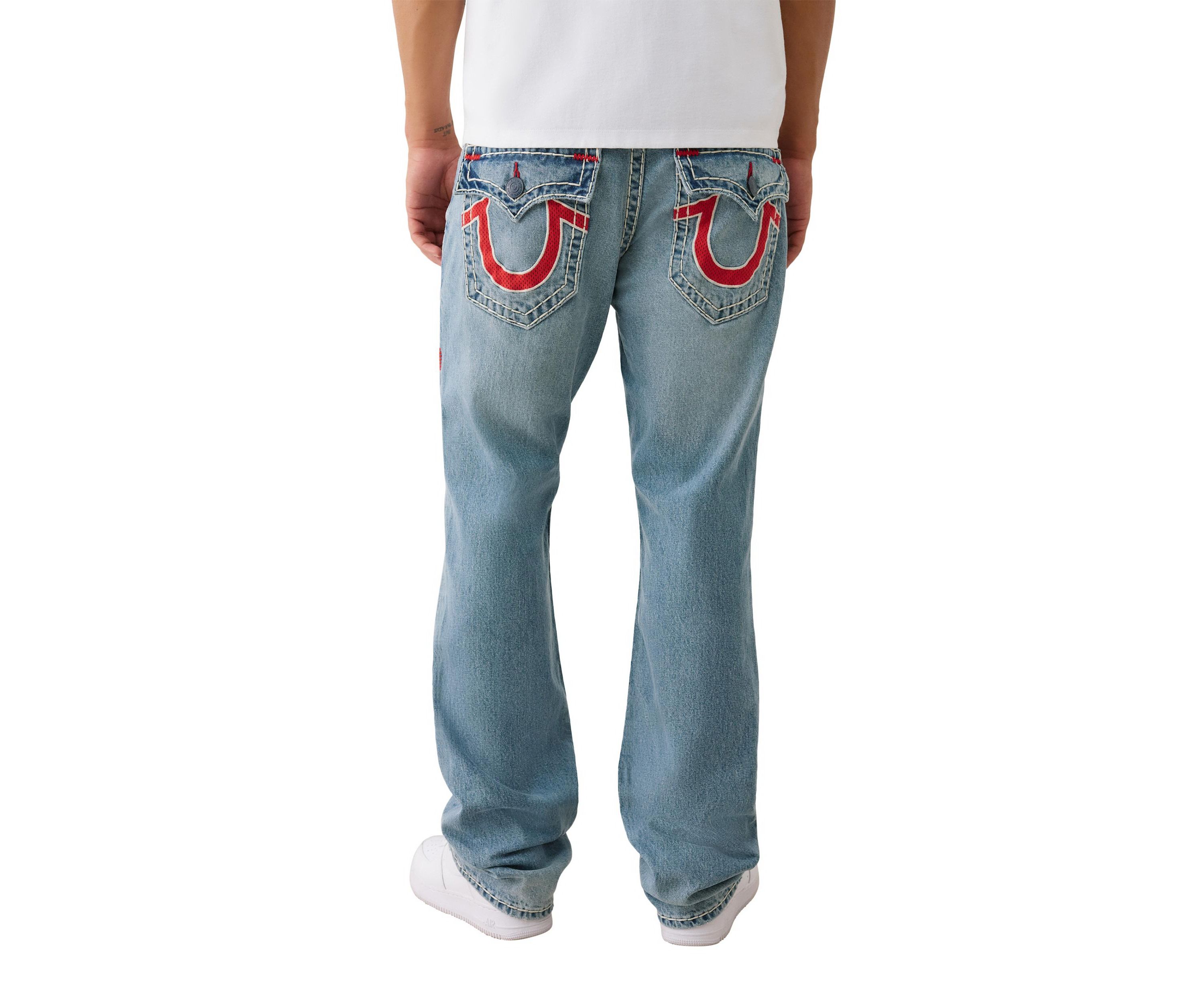 Ricky Straight Fit Big T Jeans with Mesh Horseshoe Pockets
