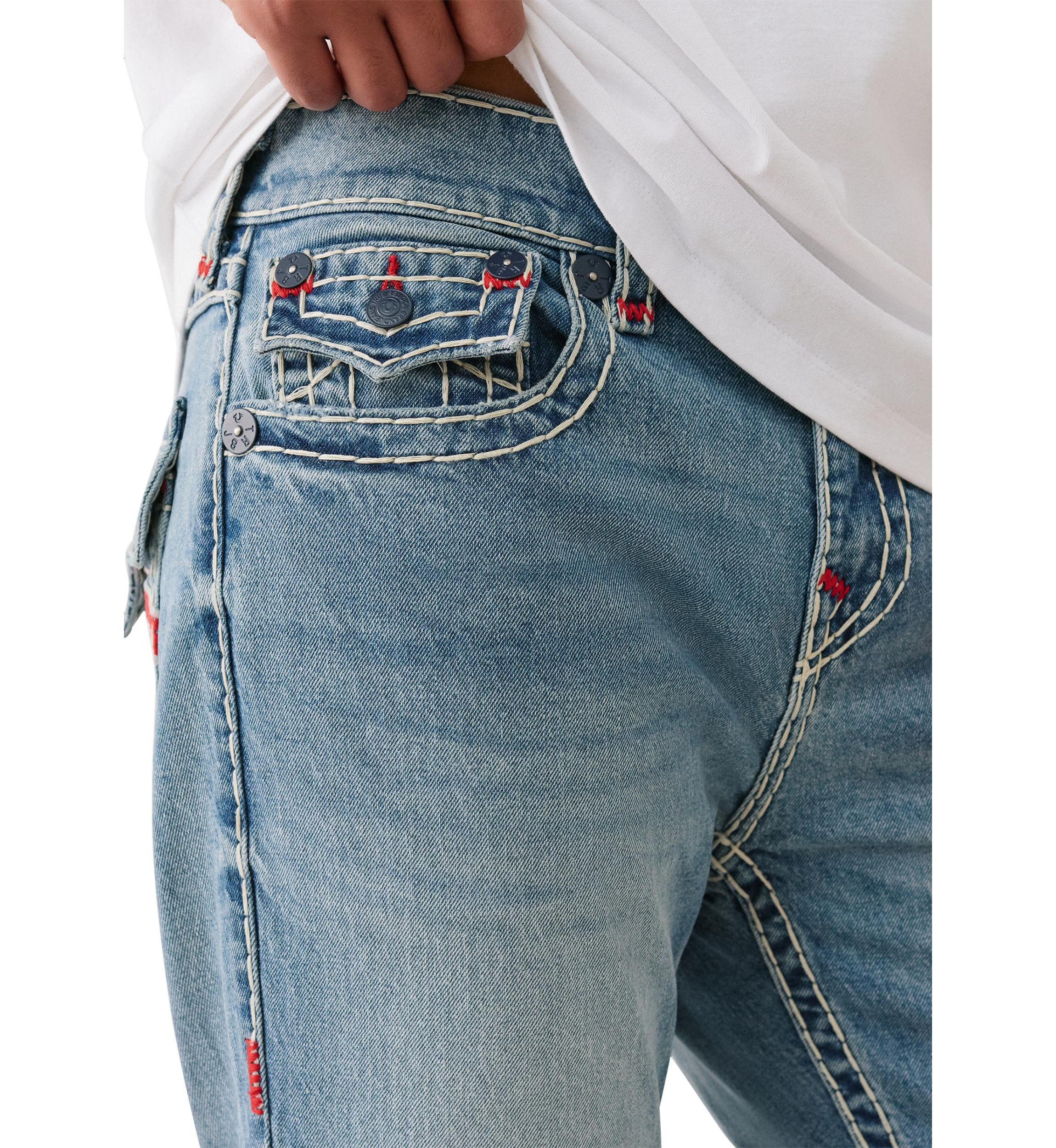Ricky Straight Fit Big T Jeans with Mesh Horseshoe Pockets
