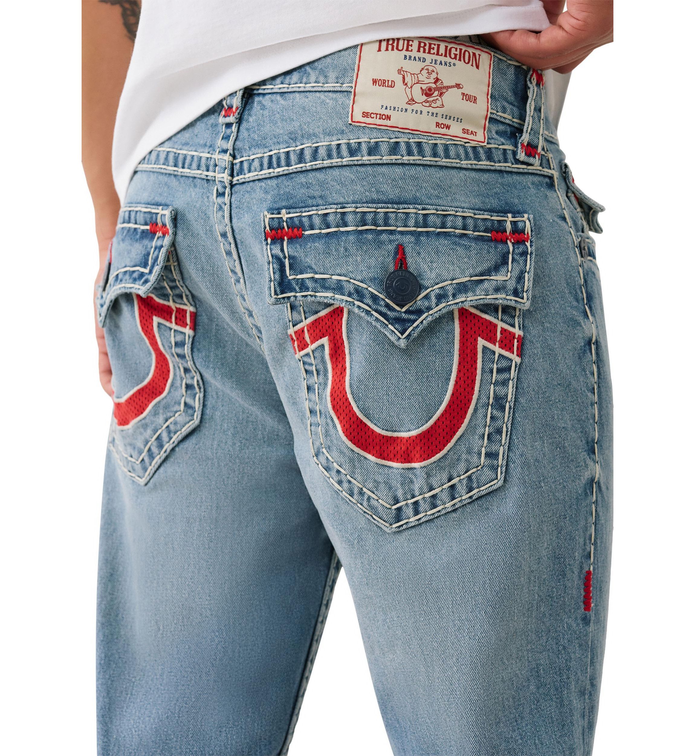 Ricky Straight Fit Big T Jeans with Mesh Horseshoe Pockets