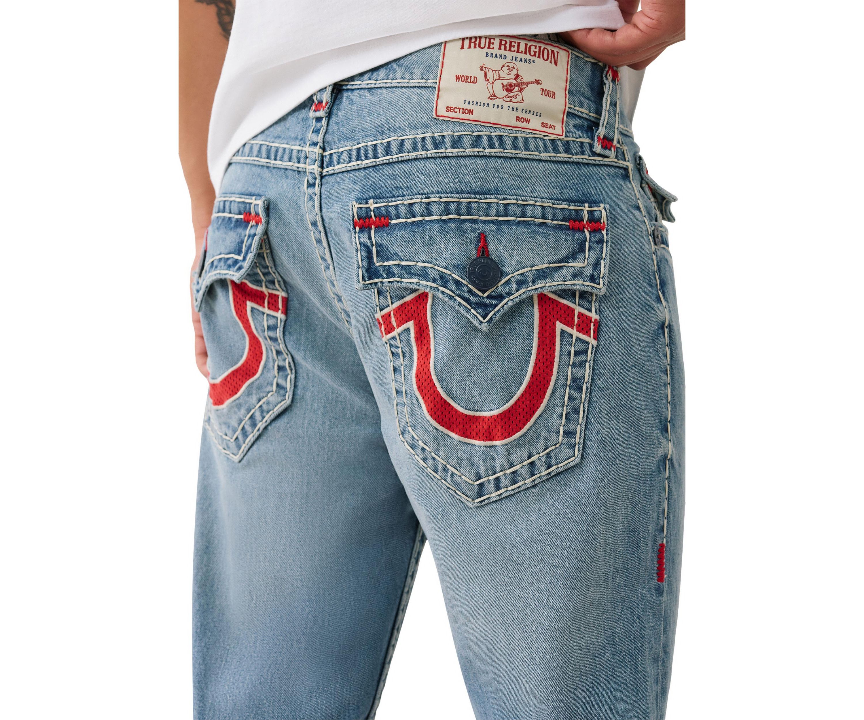 Ricky Straight Fit Big T Jeans with Mesh Horseshoe Pockets