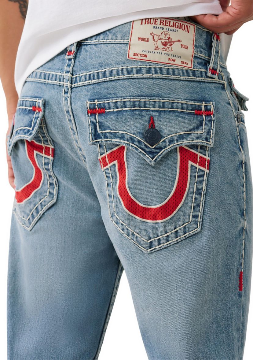 Ricky Straight Fit Big T Jeans with Mesh Horseshoe Pockets