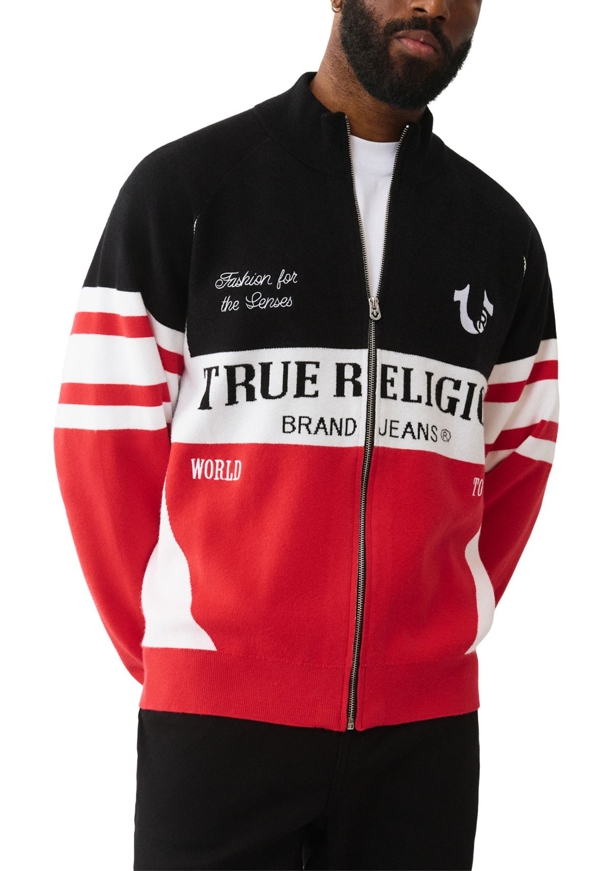 Racing Raglan Shoulder 1/4 Zip Sweater