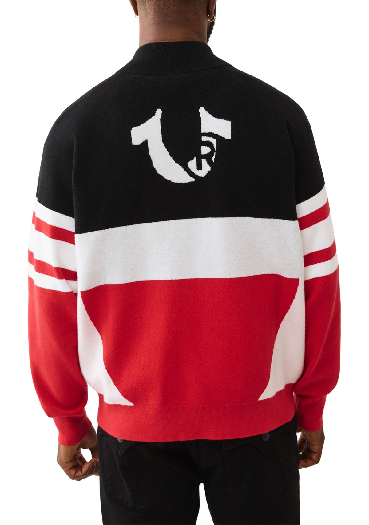 Racing Raglan Shoulder 1/4 Zip Sweater