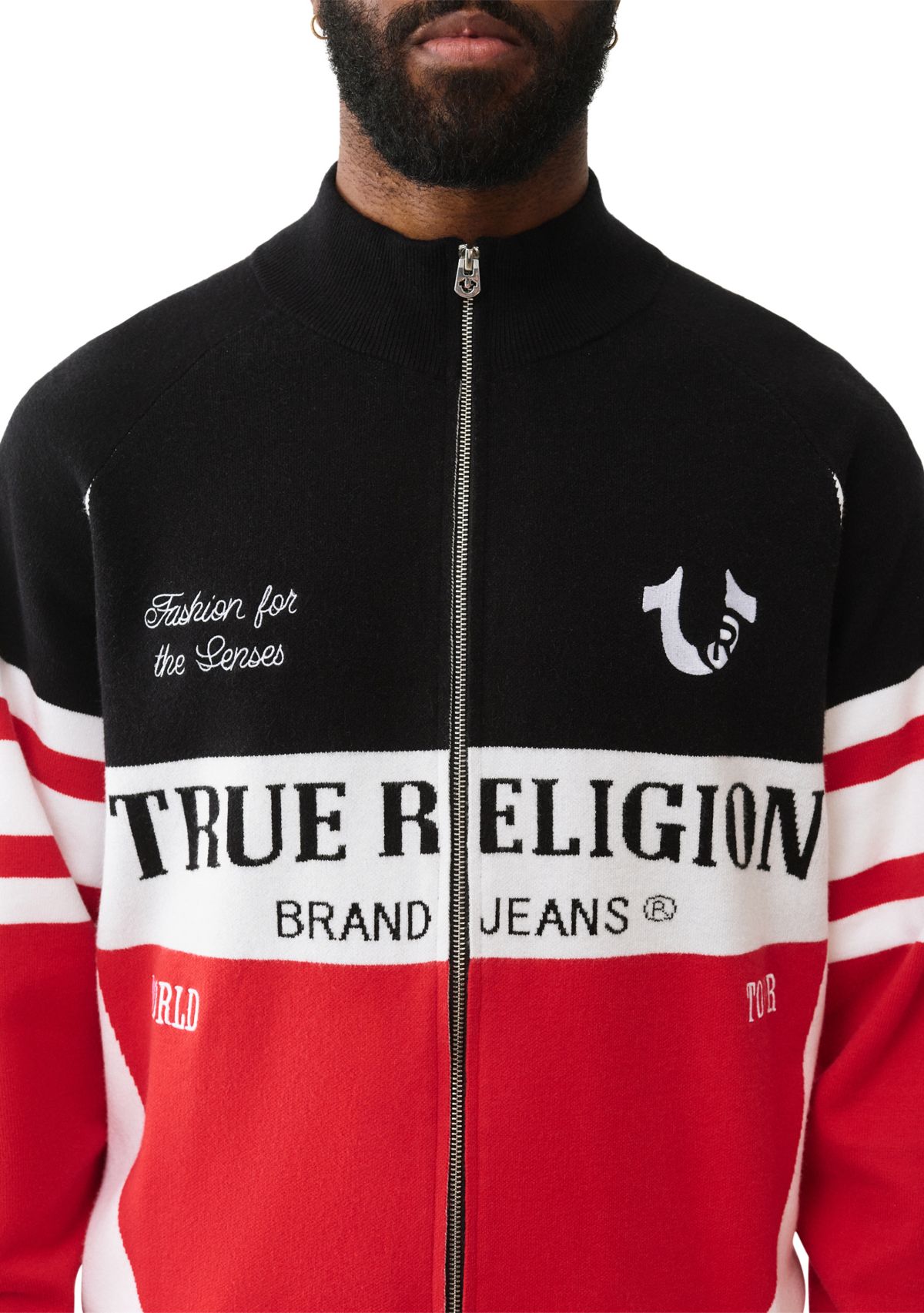 Racing Raglan Shoulder 1/4 Zip Sweater