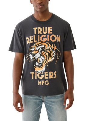 True Religion Men's Tiger Vintage Logo Short Sleeve T-Shirt, Black, 2XL