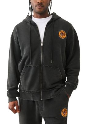 True Religion Men's Tiger Vintage Logo Zip Hoodie, Black, 2XL