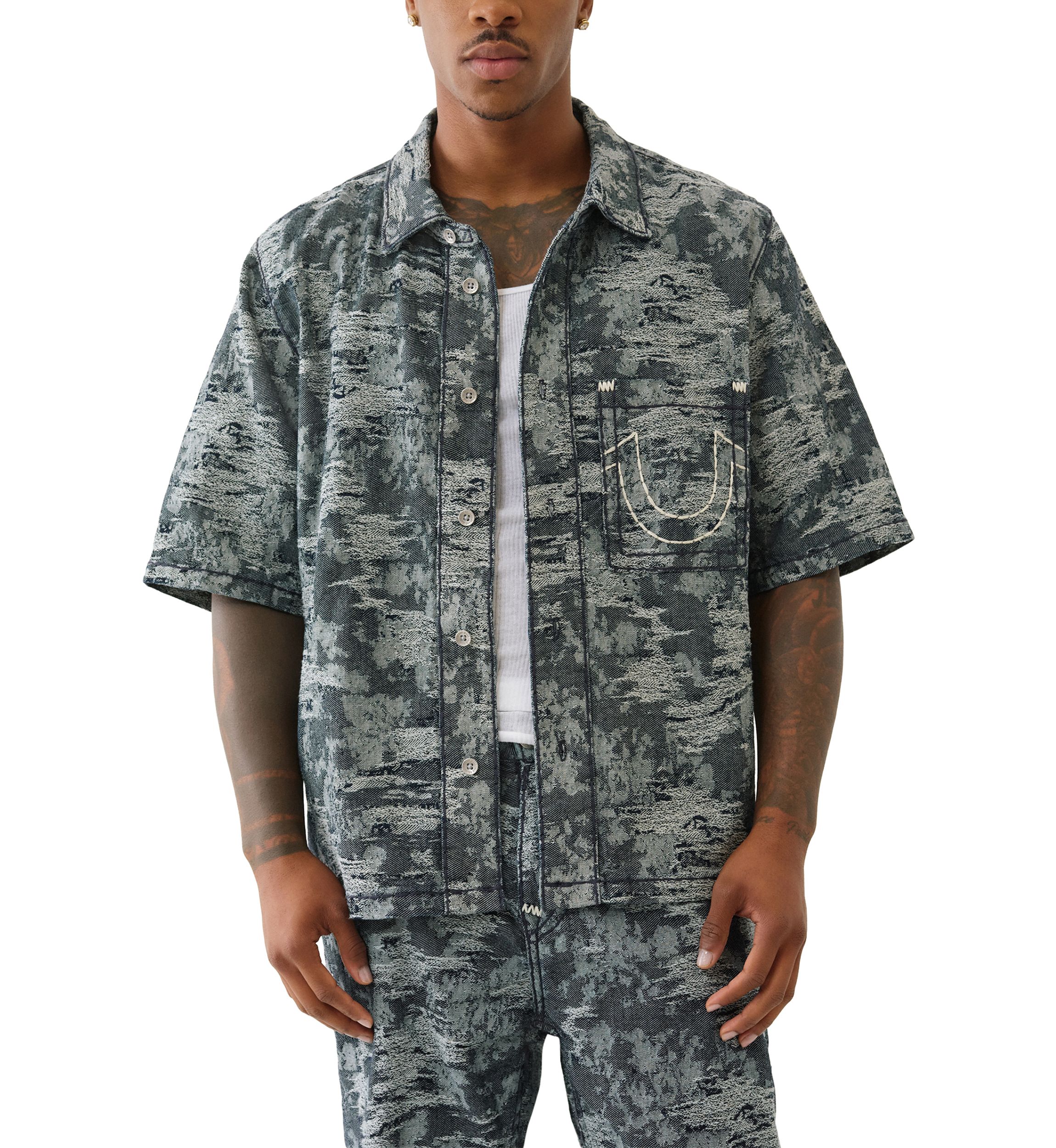 Jacquard Short Sleeve Denim Shirt