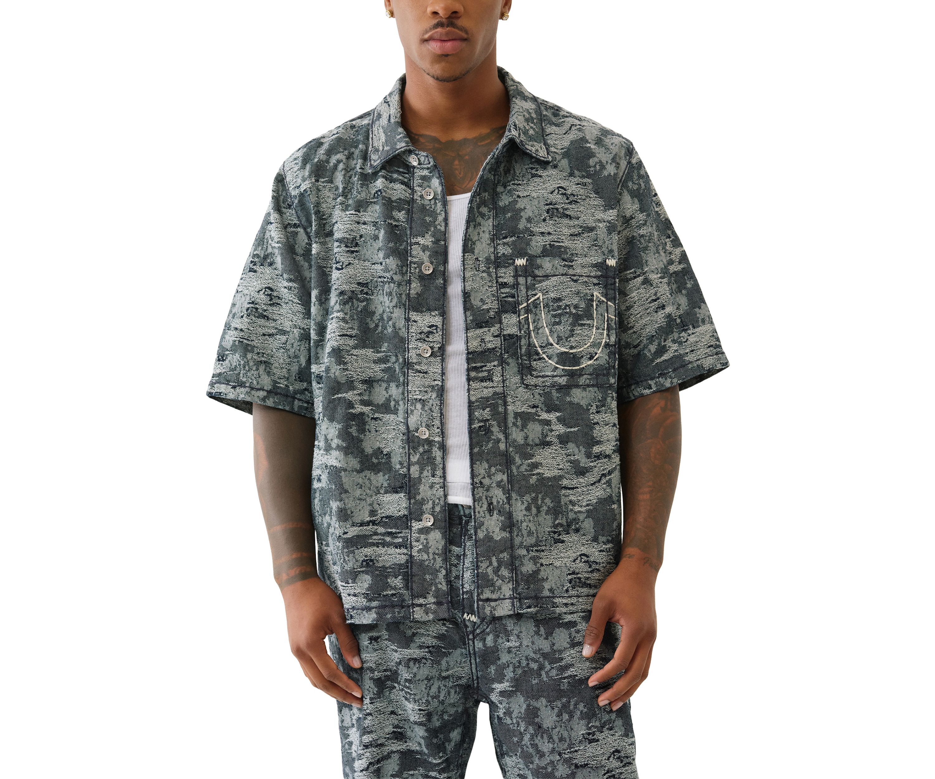 Jacquard Short Sleeve Denim Shirt