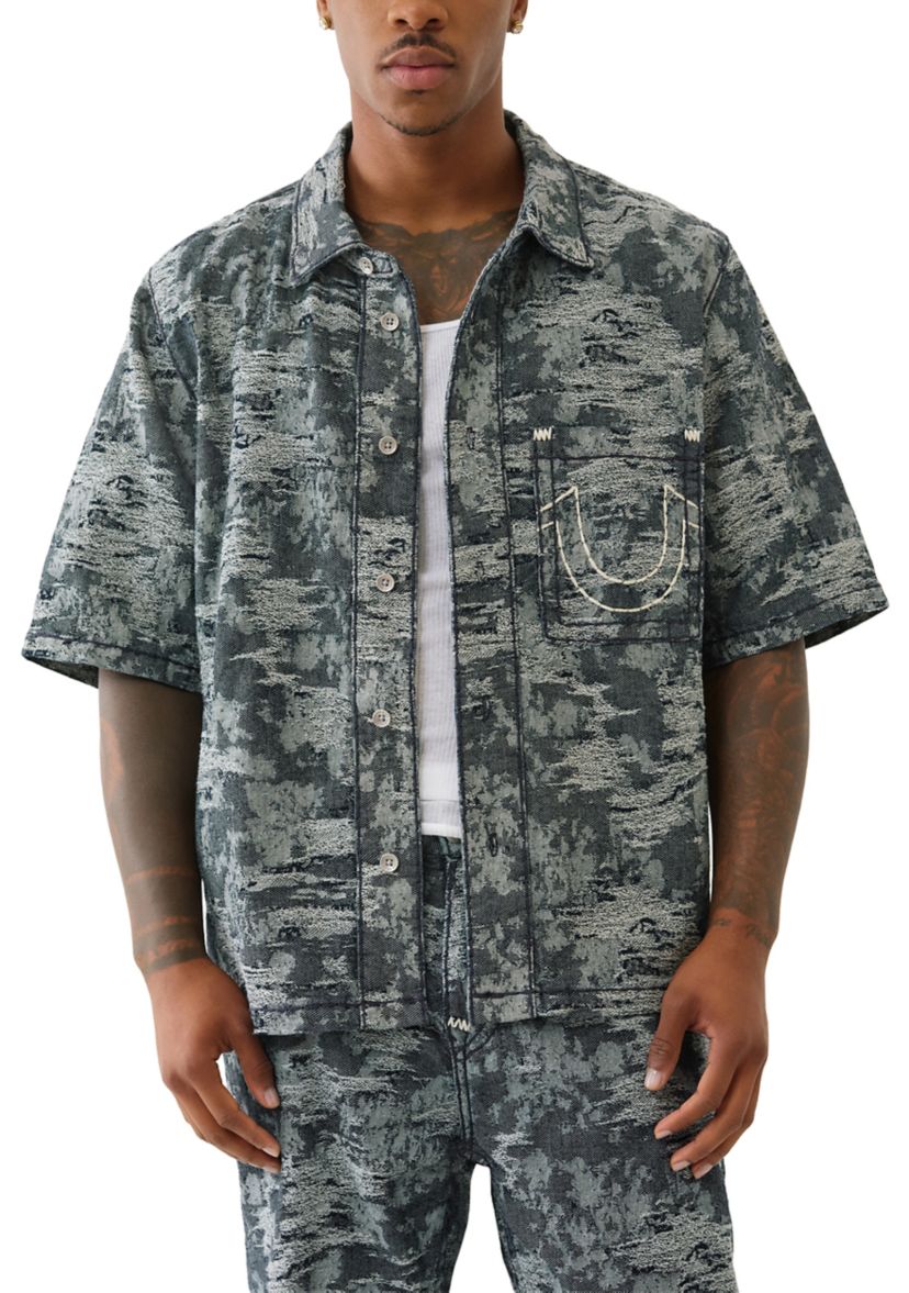 Jacquard Short Sleeve Denim Shirt