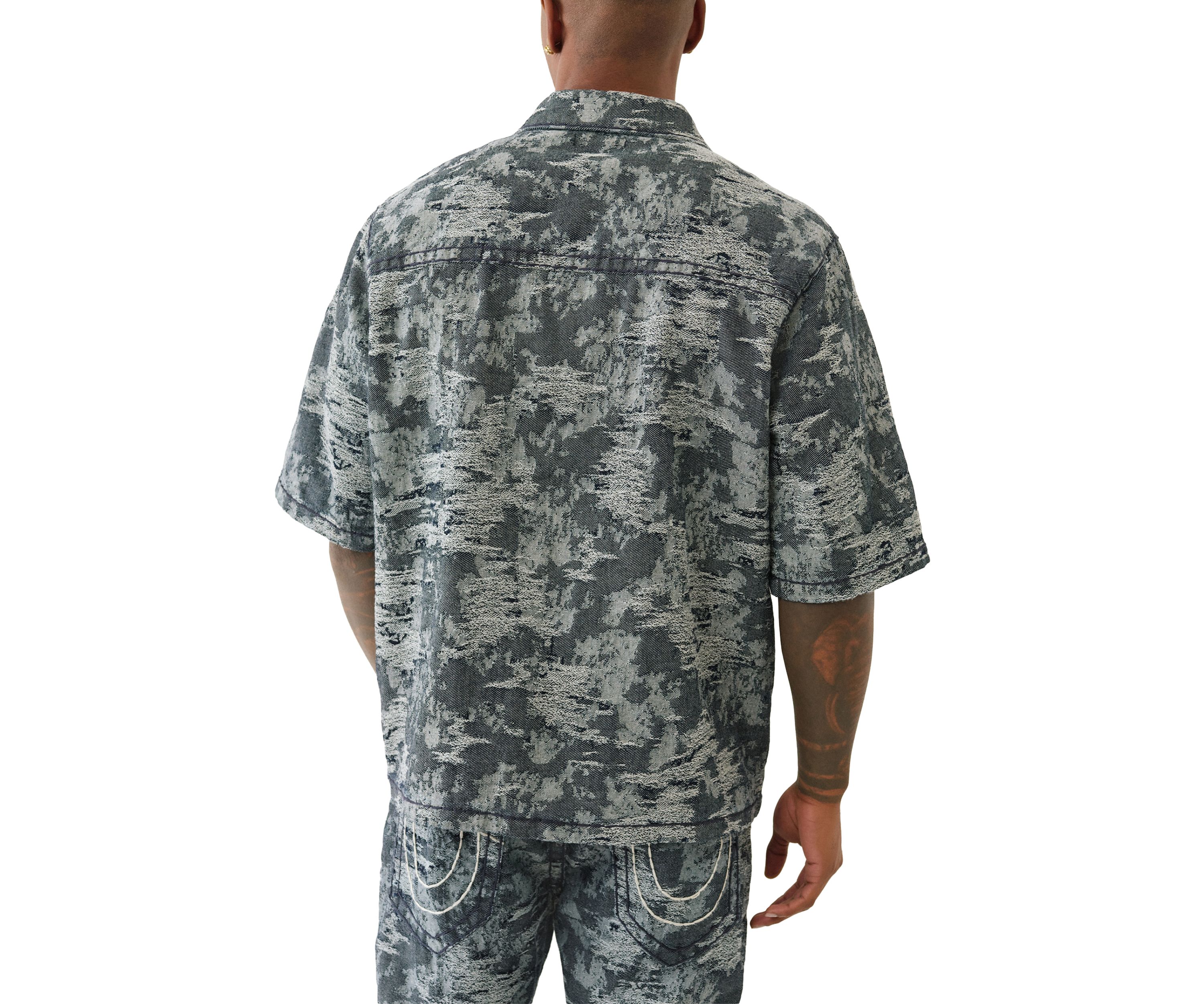 Jacquard Short Sleeve Denim Shirt