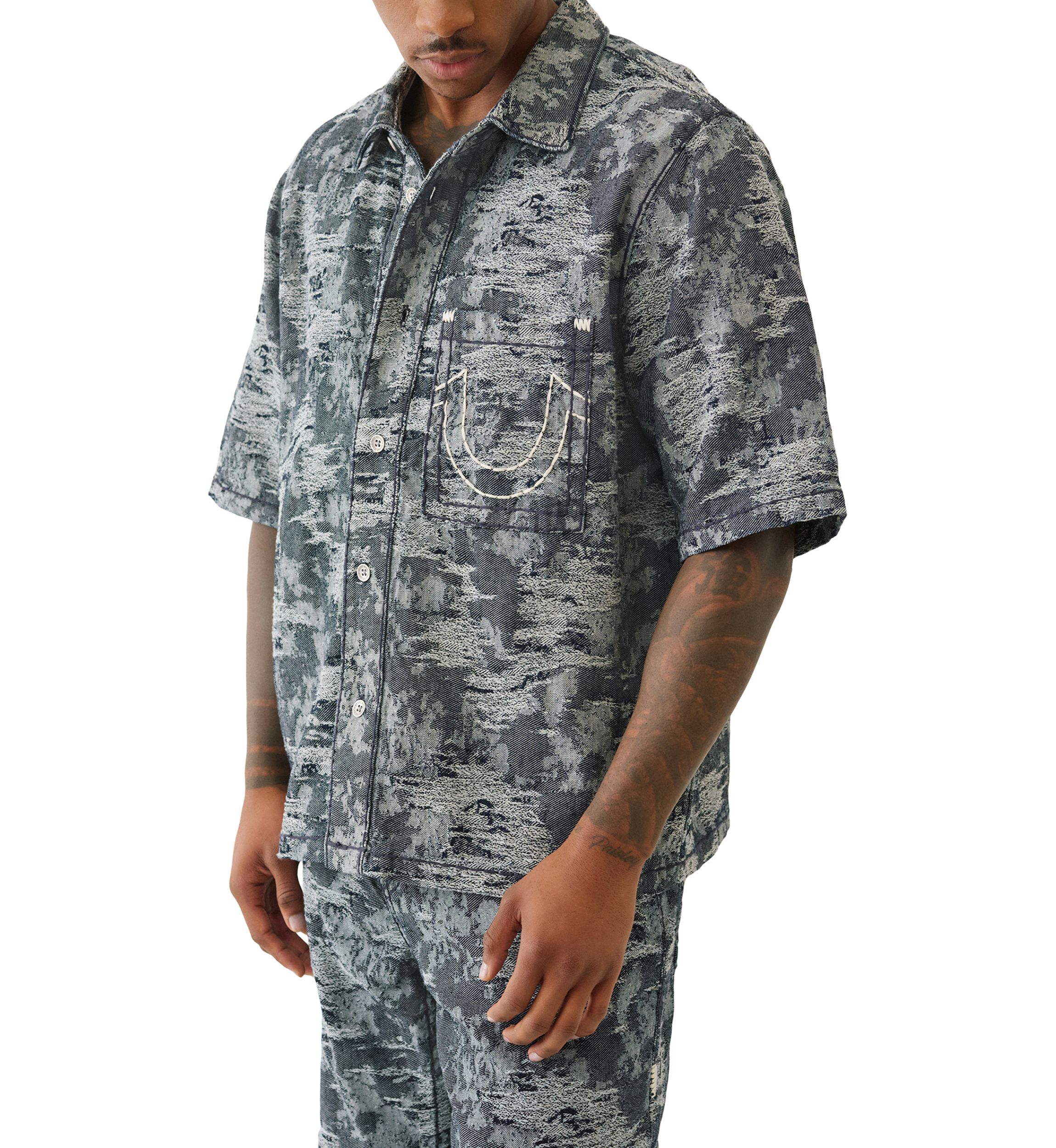 Jacquard Short Sleeve Denim Shirt