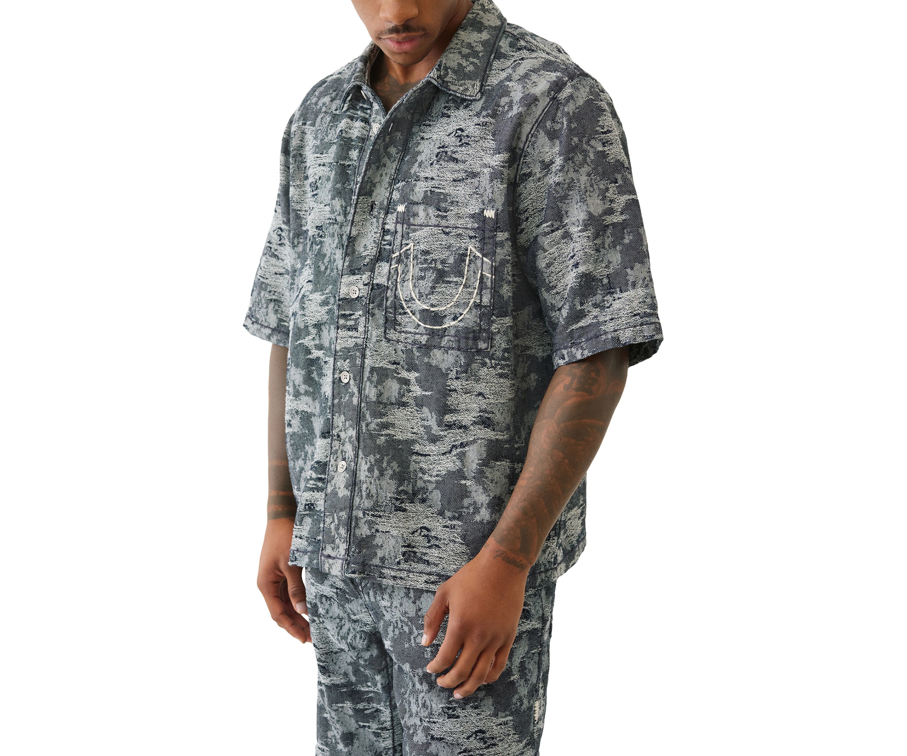 Jacquard Short Sleeve Denim Shirt