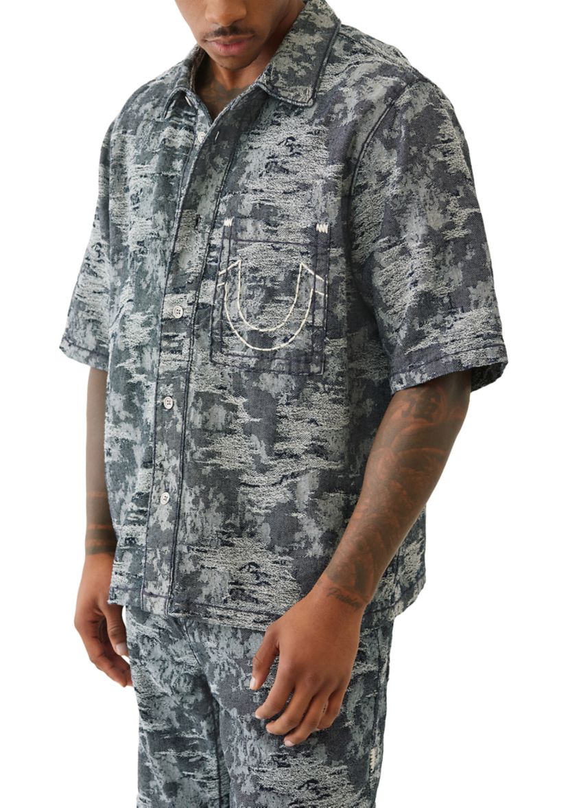 Jacquard Short Sleeve Denim Shirt