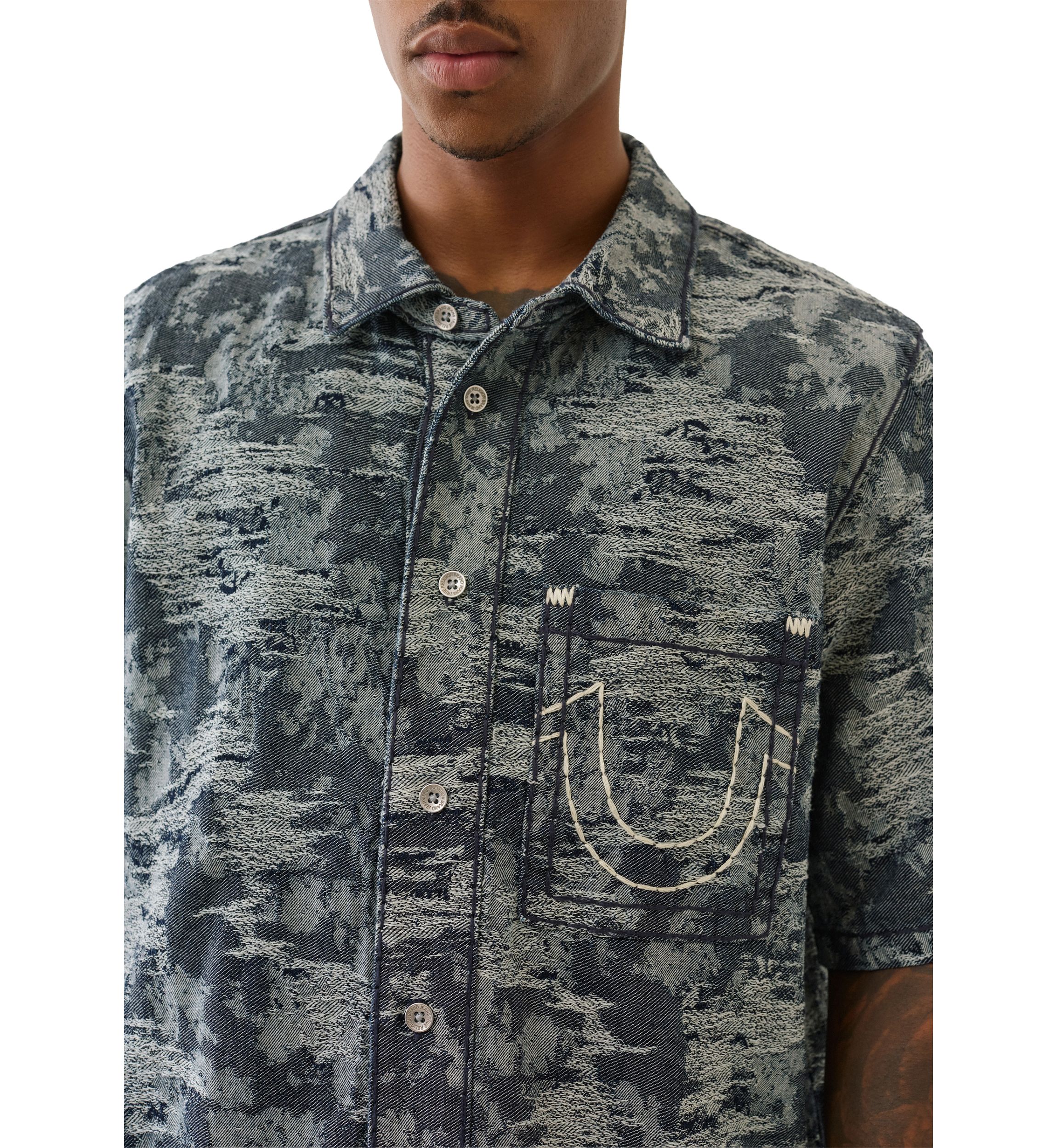 Jacquard Short Sleeve Denim Shirt