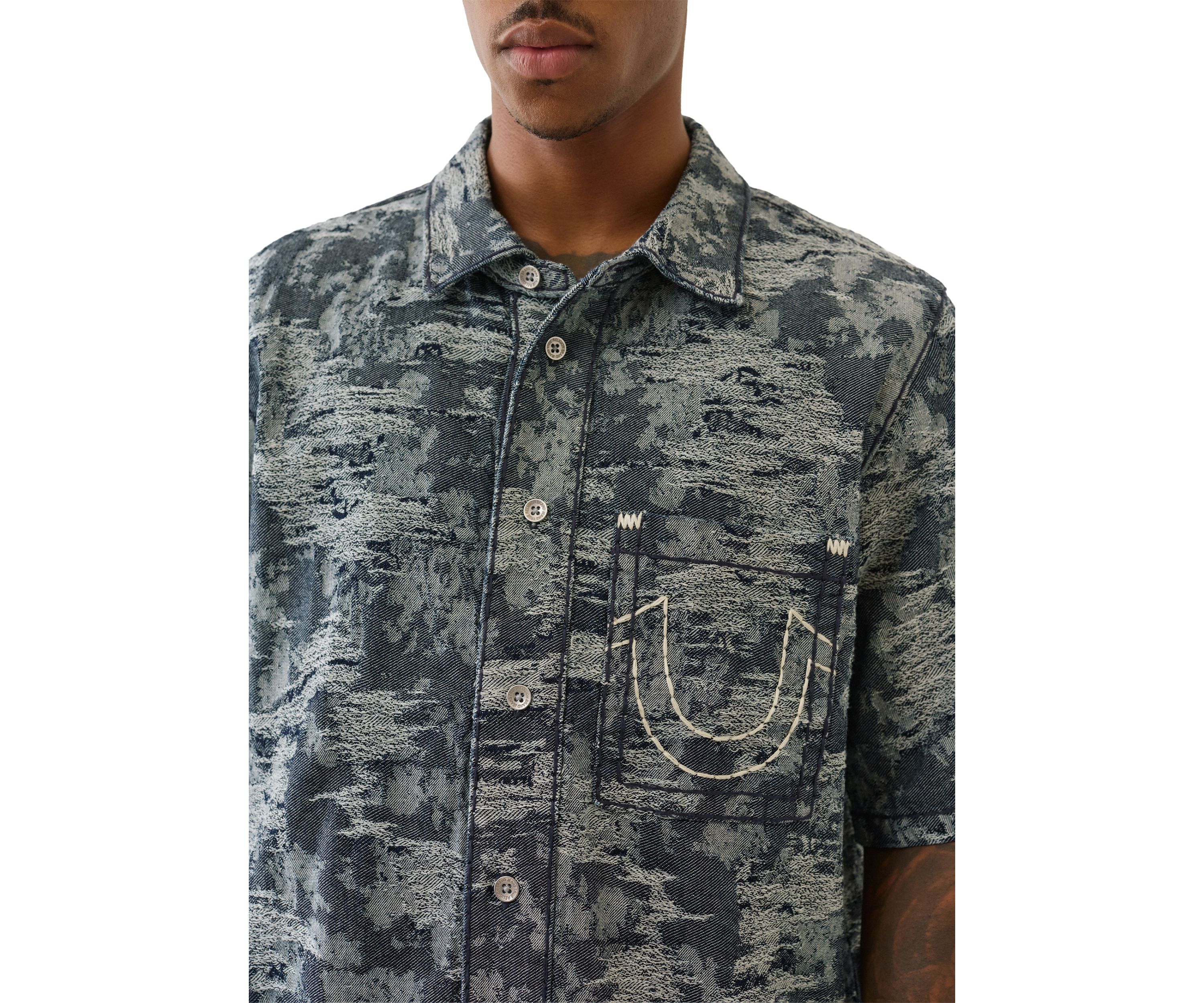 Jacquard Short Sleeve Denim Shirt